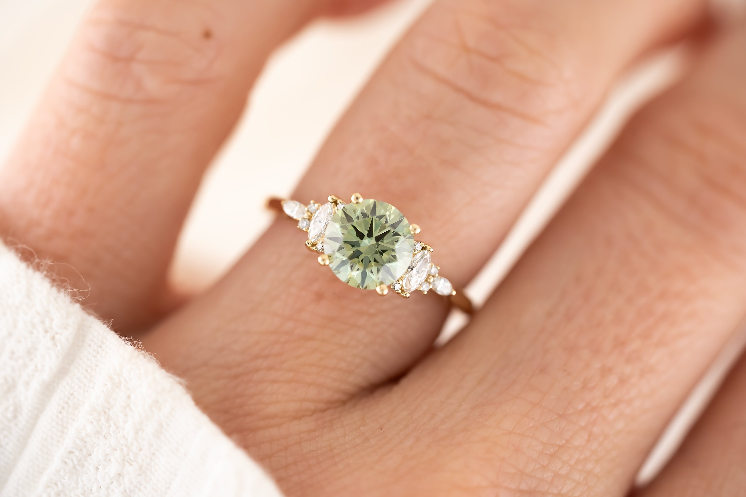 The Maeve Ring - 1.54 CT Round Green Lab Diamond - Lavender Creek Gems
