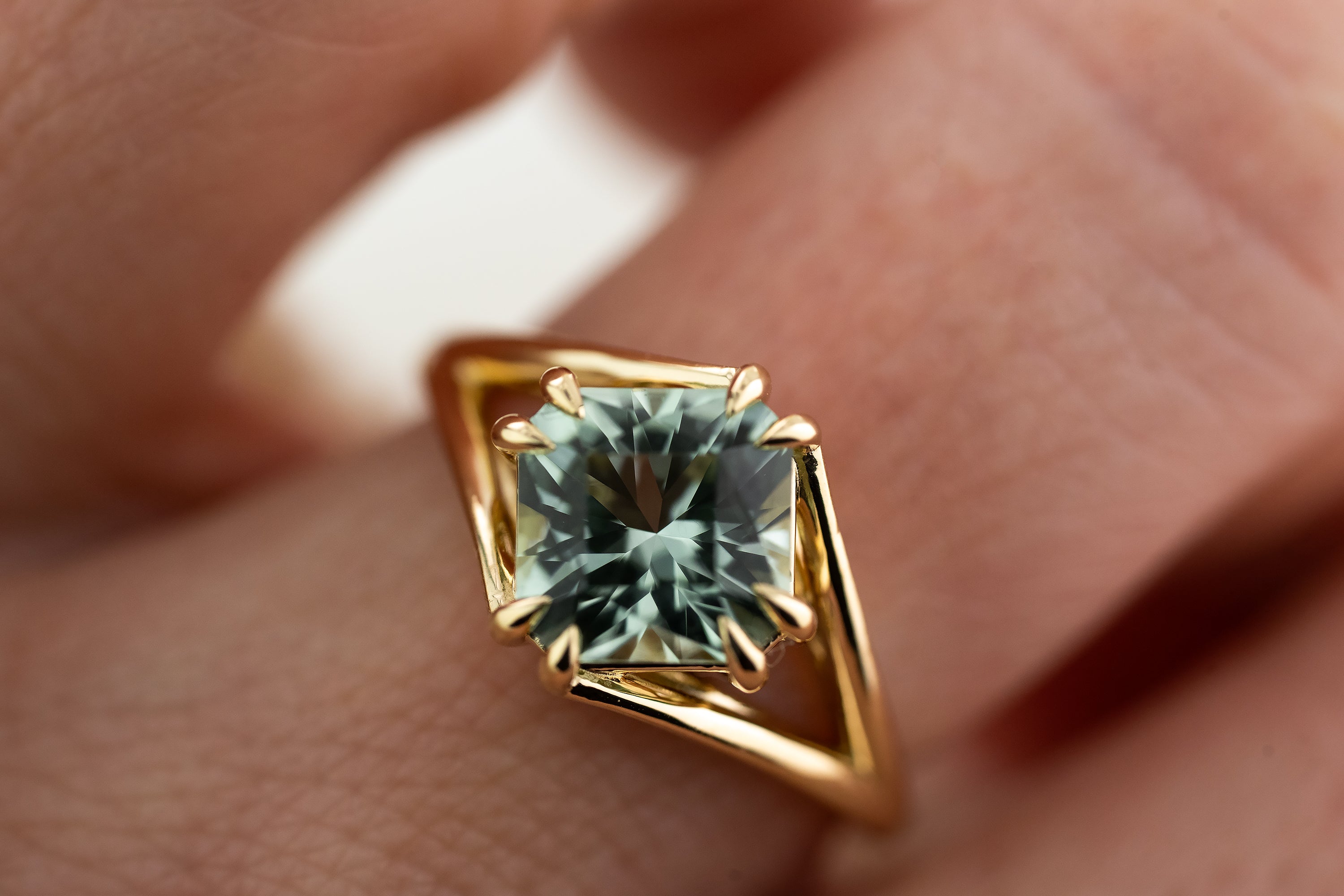 The Weaver Ring | 2.7 CT Square Radiant Mint Green Tourmaline - Lavender Creek Gems