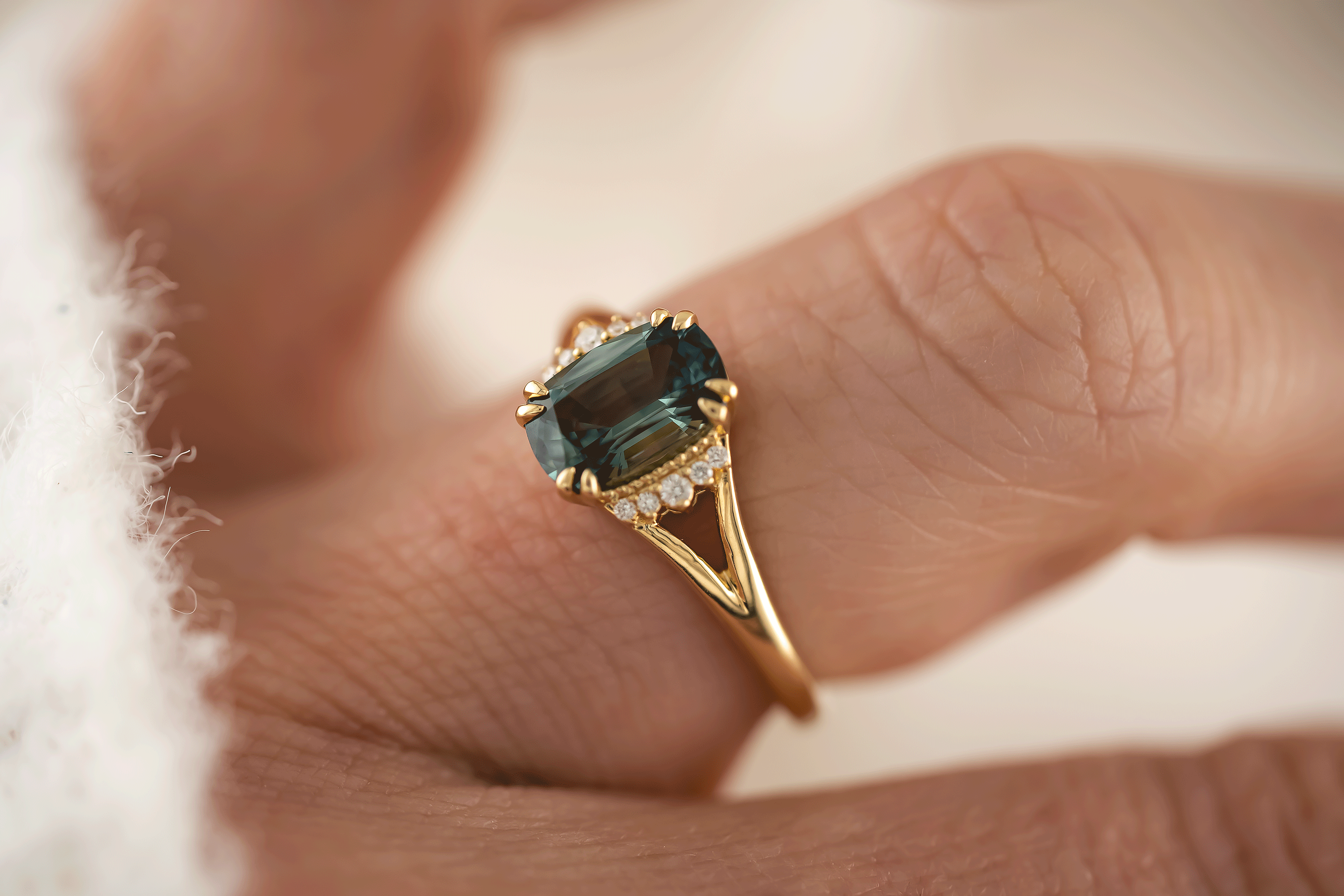 The Serendipity Ring | 1.71 CT Cushion Teal Blue Sapphire - Lavender Creek Gems