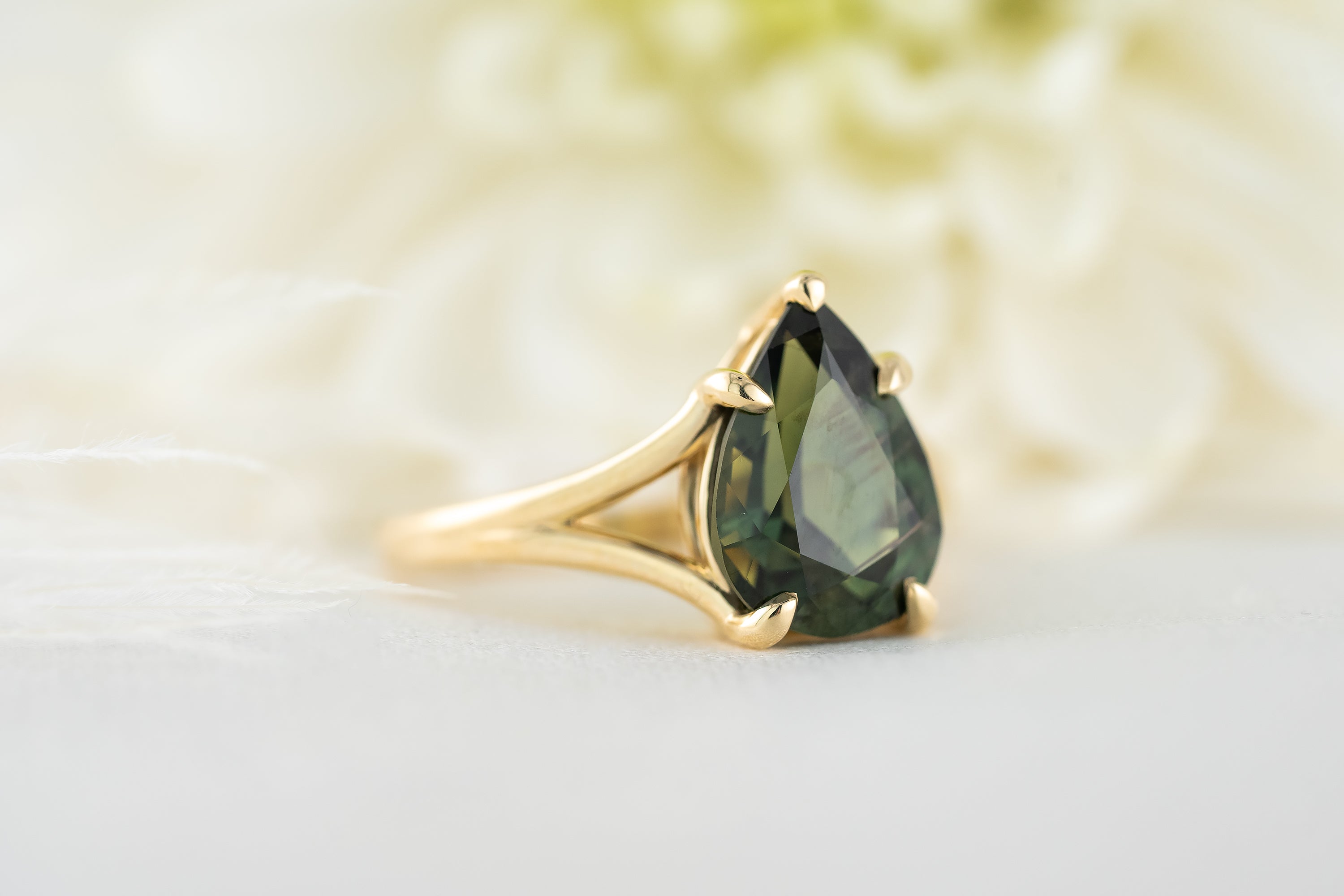 The Willow Ring | 4.19 CT Pear Green Sapphire - Lavender Creek Gems