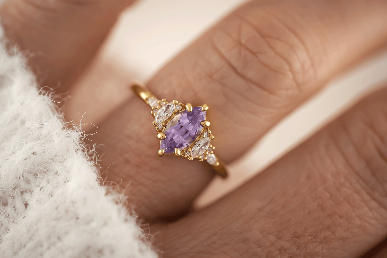 The Low Maeve Ring | 0.94 CT Purple Marquise Sapphire - Lavender Creek Gems