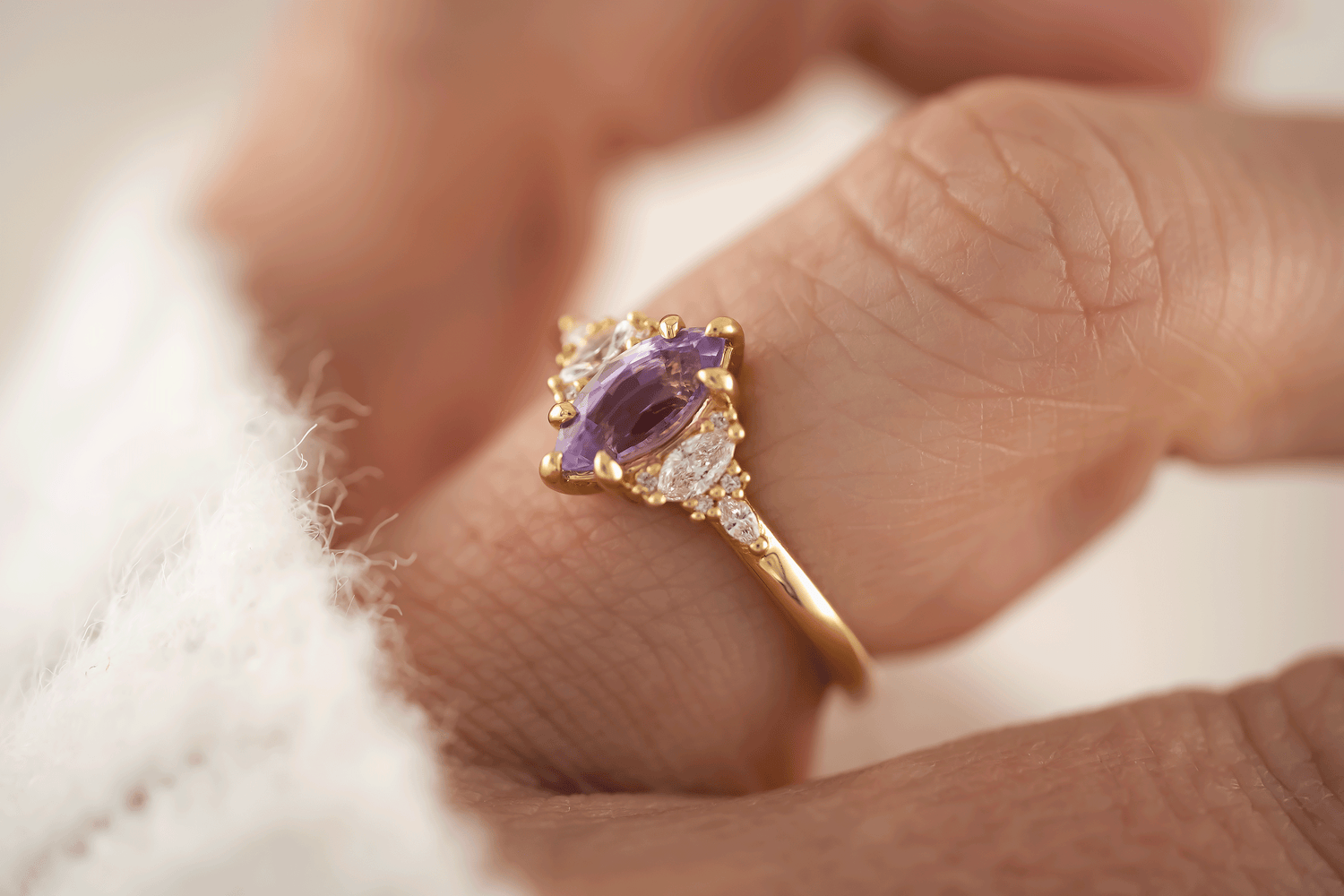 The Low Maeve Ring | 0.94 CT Purple Marquise Sapphire - Lavender Creek Gems
