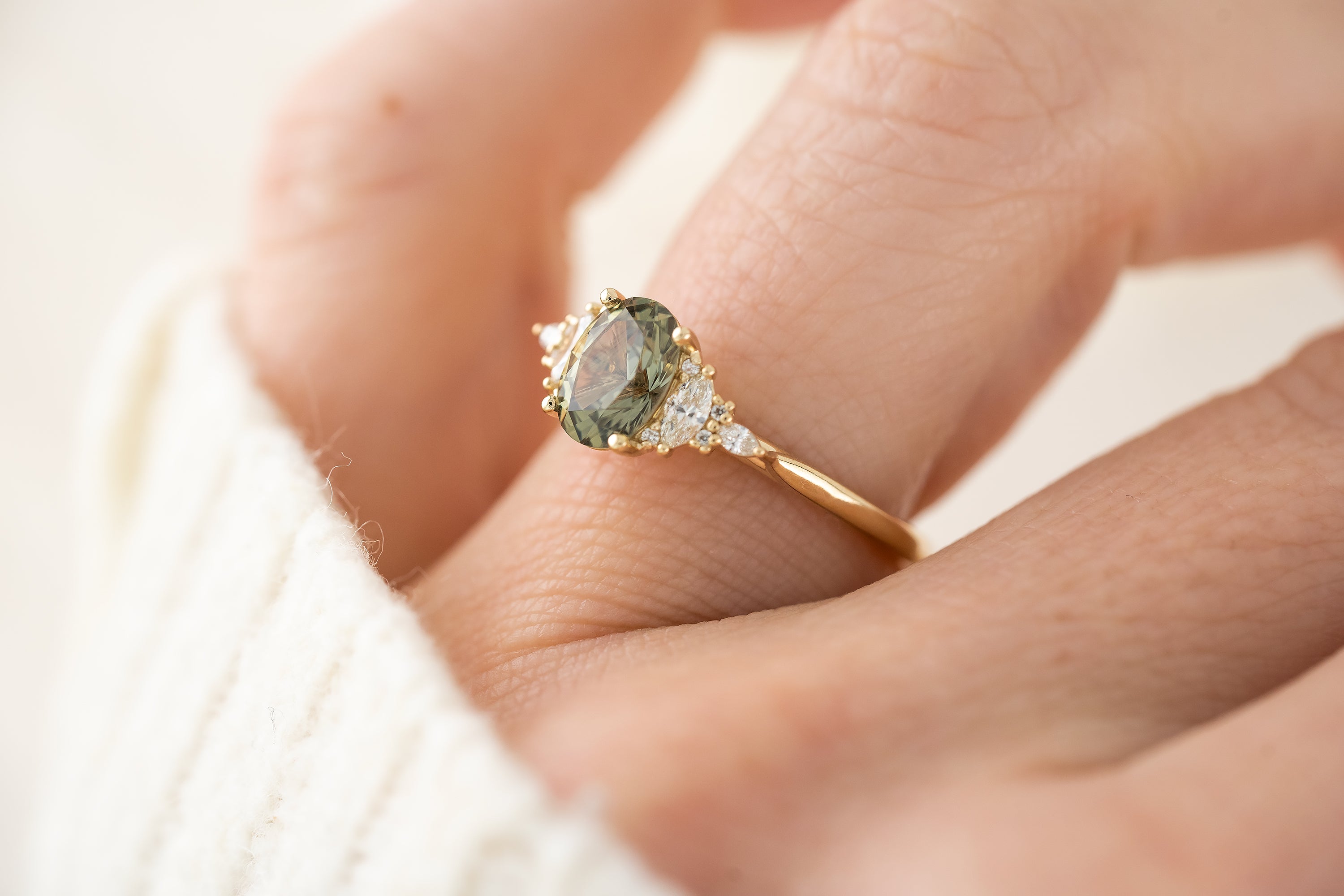 The Maeve Ring | 1.37 CT Oval Olive Green Sapphire - Lavender Creek Gems