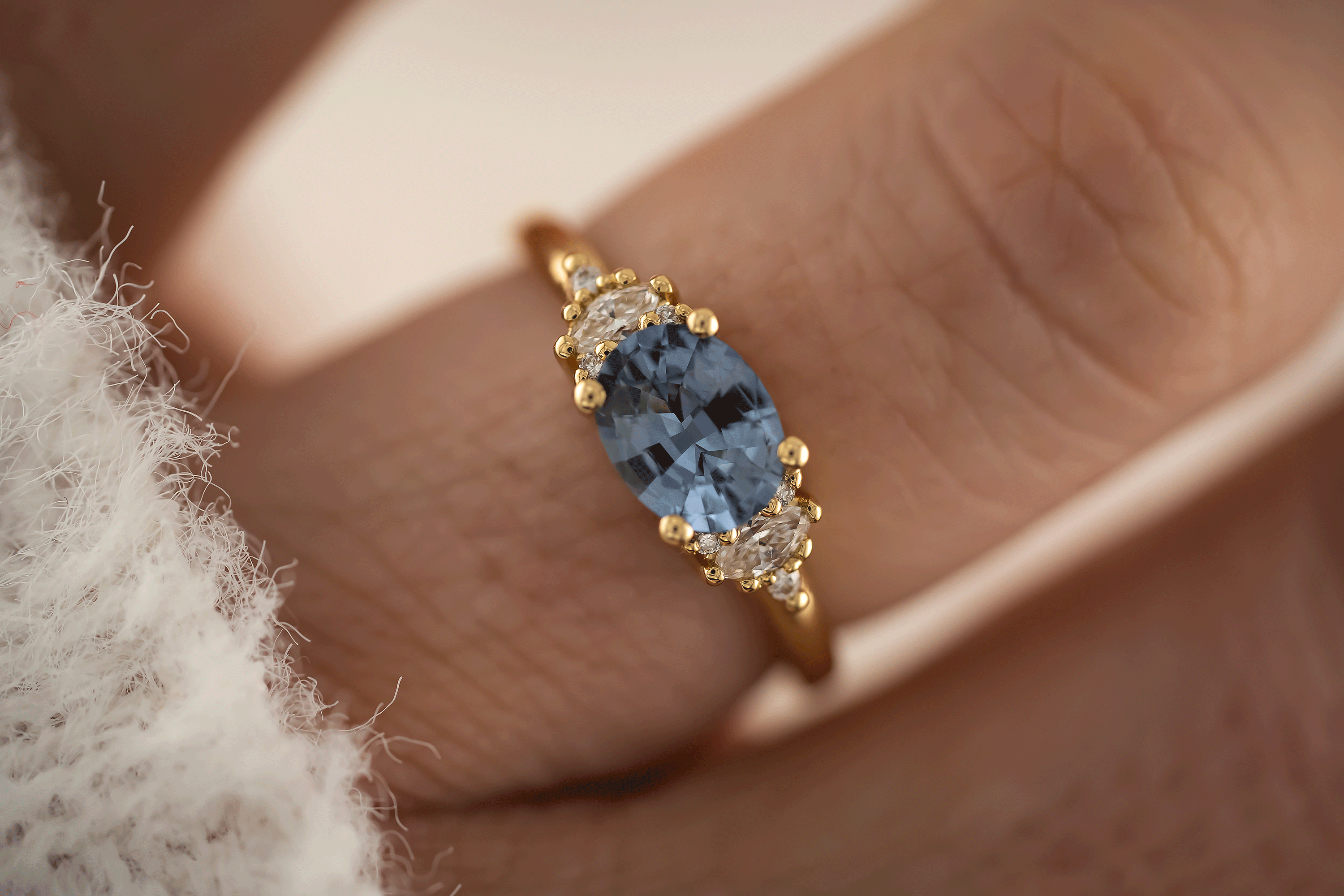 The Low Maren Ring | 1.23 CT Blue Oval Sapphire - east/west - Lavender Creek Gems