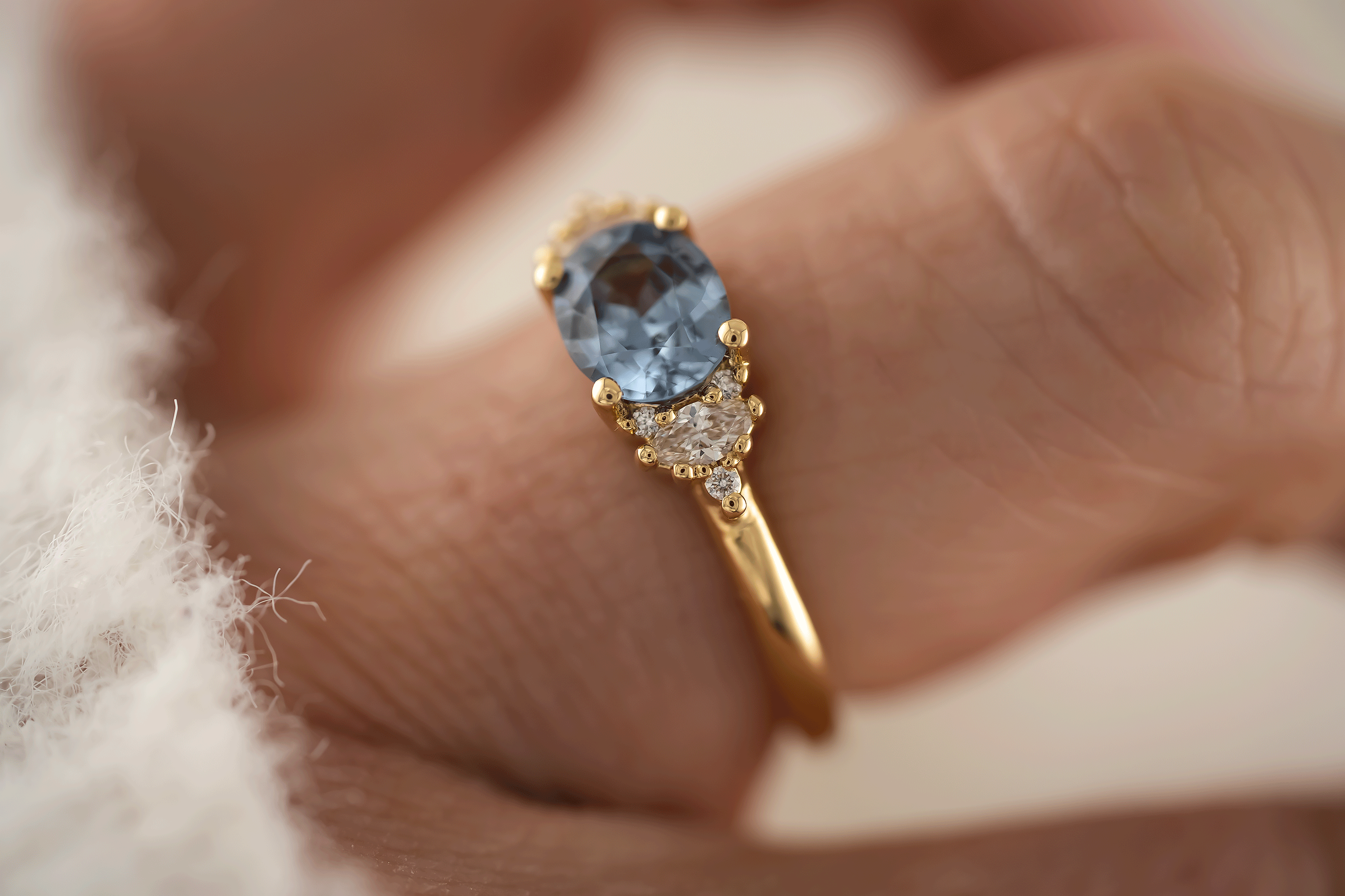 The Low Maren Ring | 1.23 CT Blue Oval Sapphire - east/west - Lavender Creek Gems
