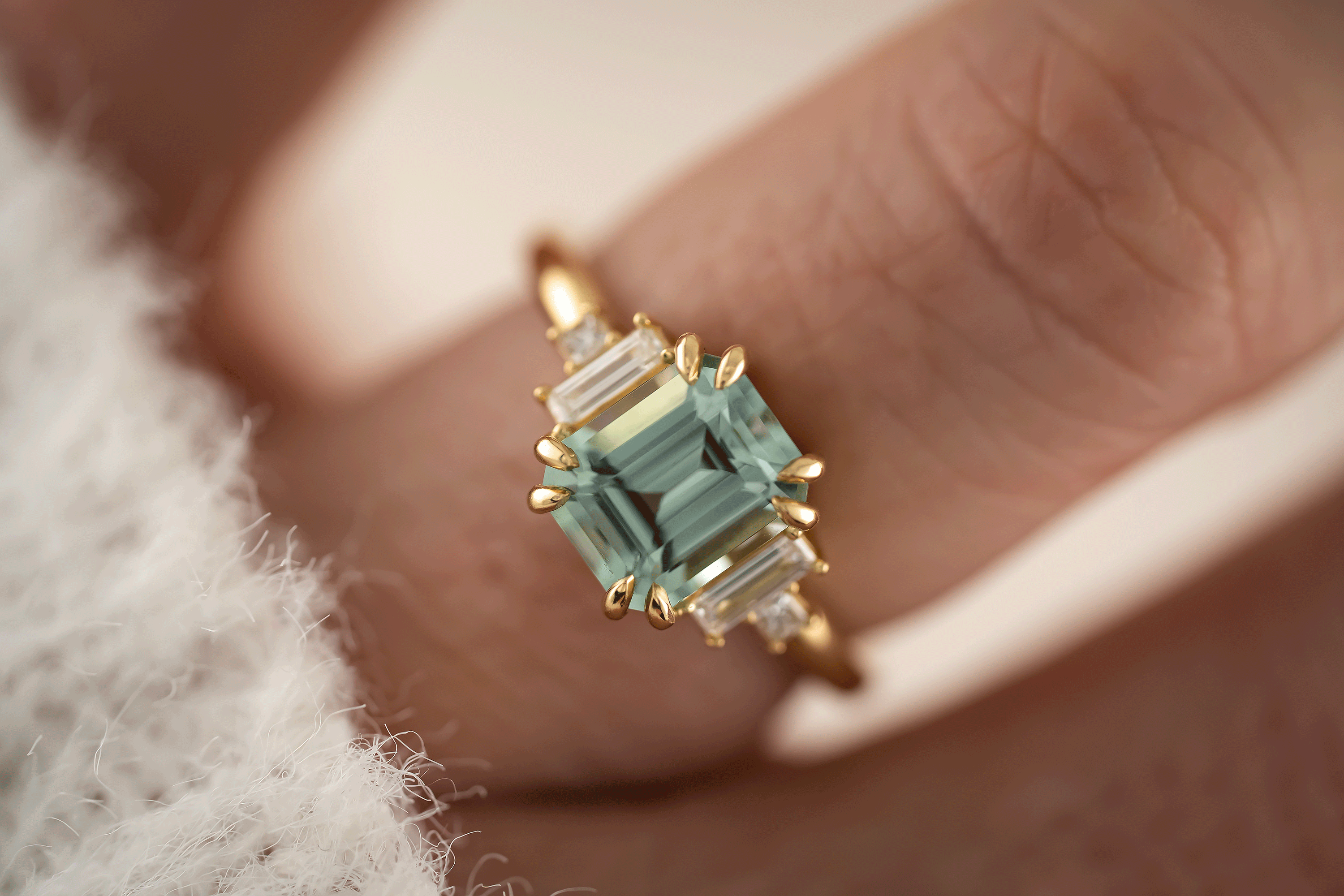 The Mira Ring | 2.09 CT Emerald Cut Seafoam Blue Tourmaline - Lavender Creek Gems