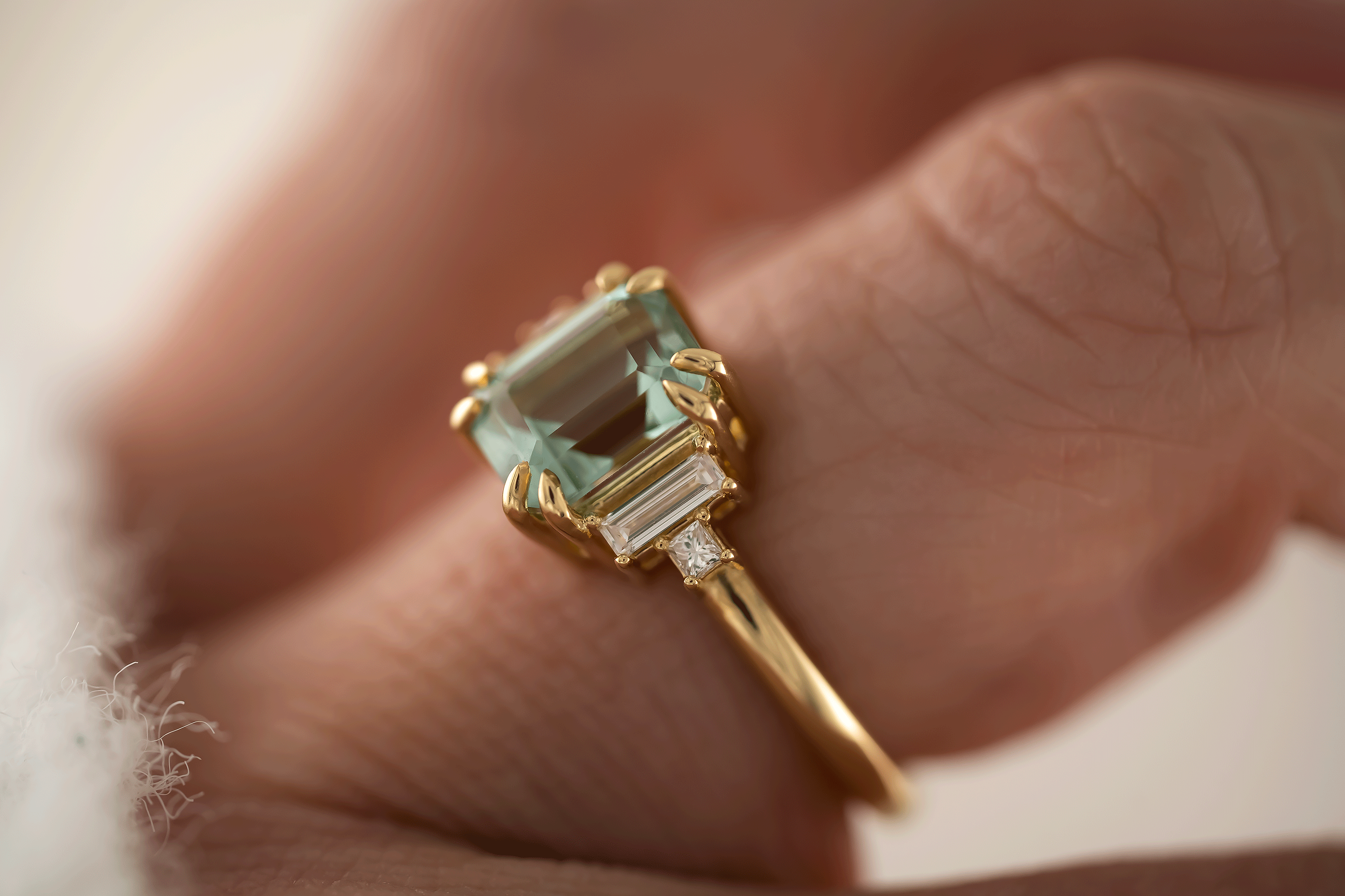 The Mira Ring | 2.09 CT Emerald Cut Seafoam Blue Tourmaline - Lavender Creek Gems