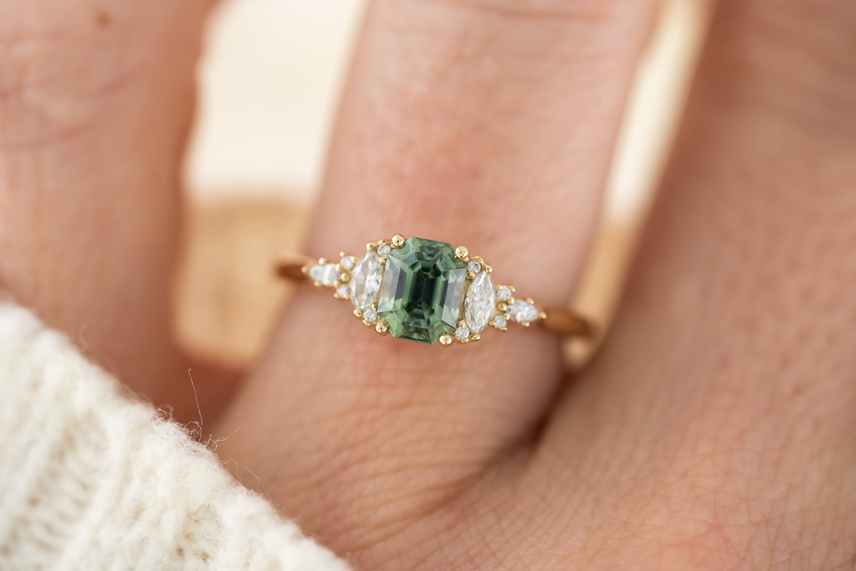 The Maeve Ring | 1.08 CT Emerald Cut Teal Sapphire - Lavender Creek Gems