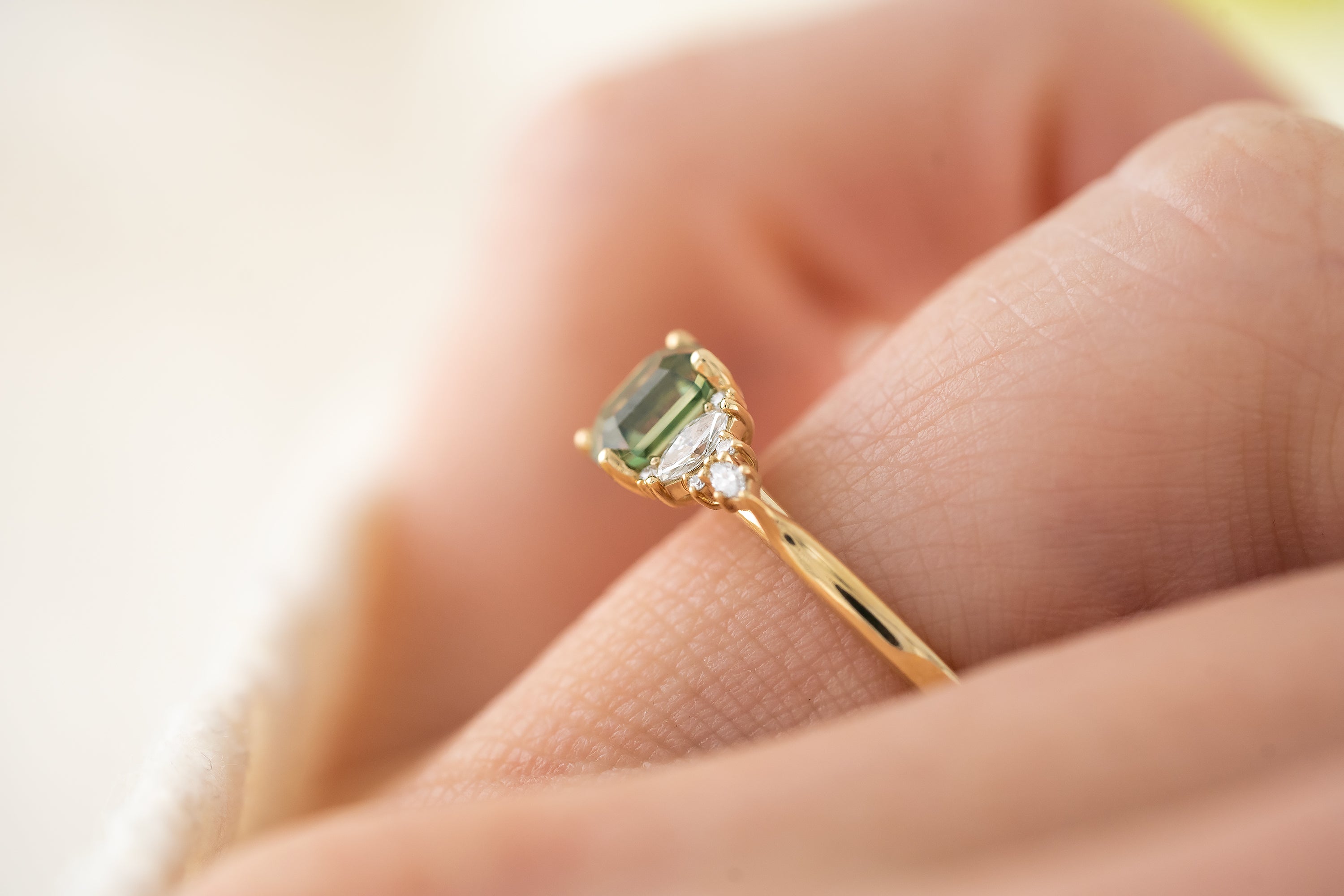 The Maeve Ring | 1.08 CT Emerald Cut Teal Sapphire - Lavender Creek Gems