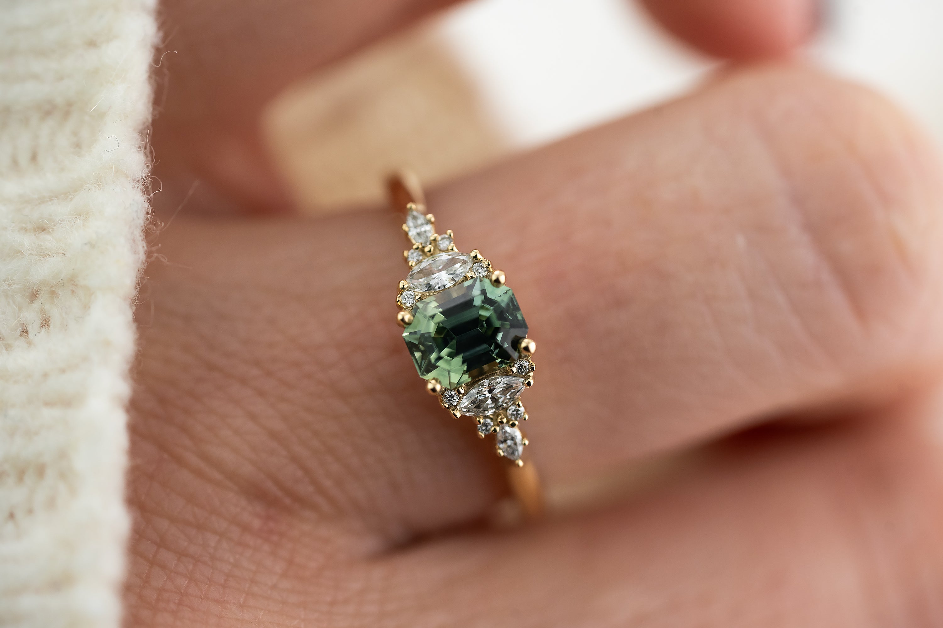 The Maeve Ring | 1.08 CT Emerald Cut Teal Sapphire - Lavender Creek Gems