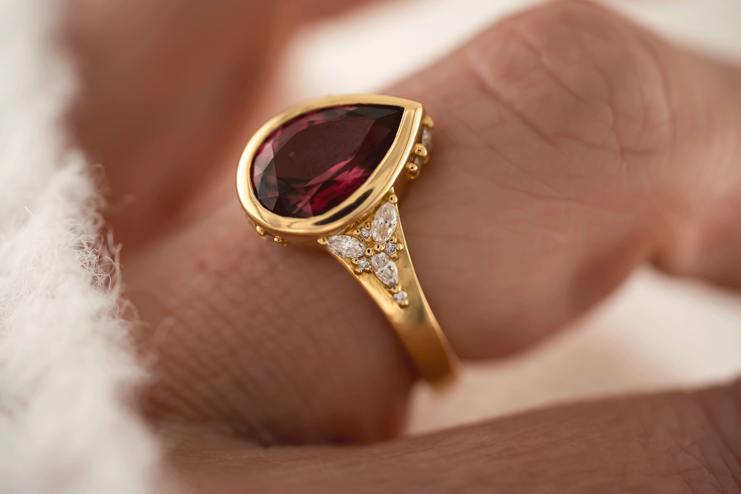 The Daylight Ring | 2.51 Pear Cut Red Spinel - Lavender Creek Gems