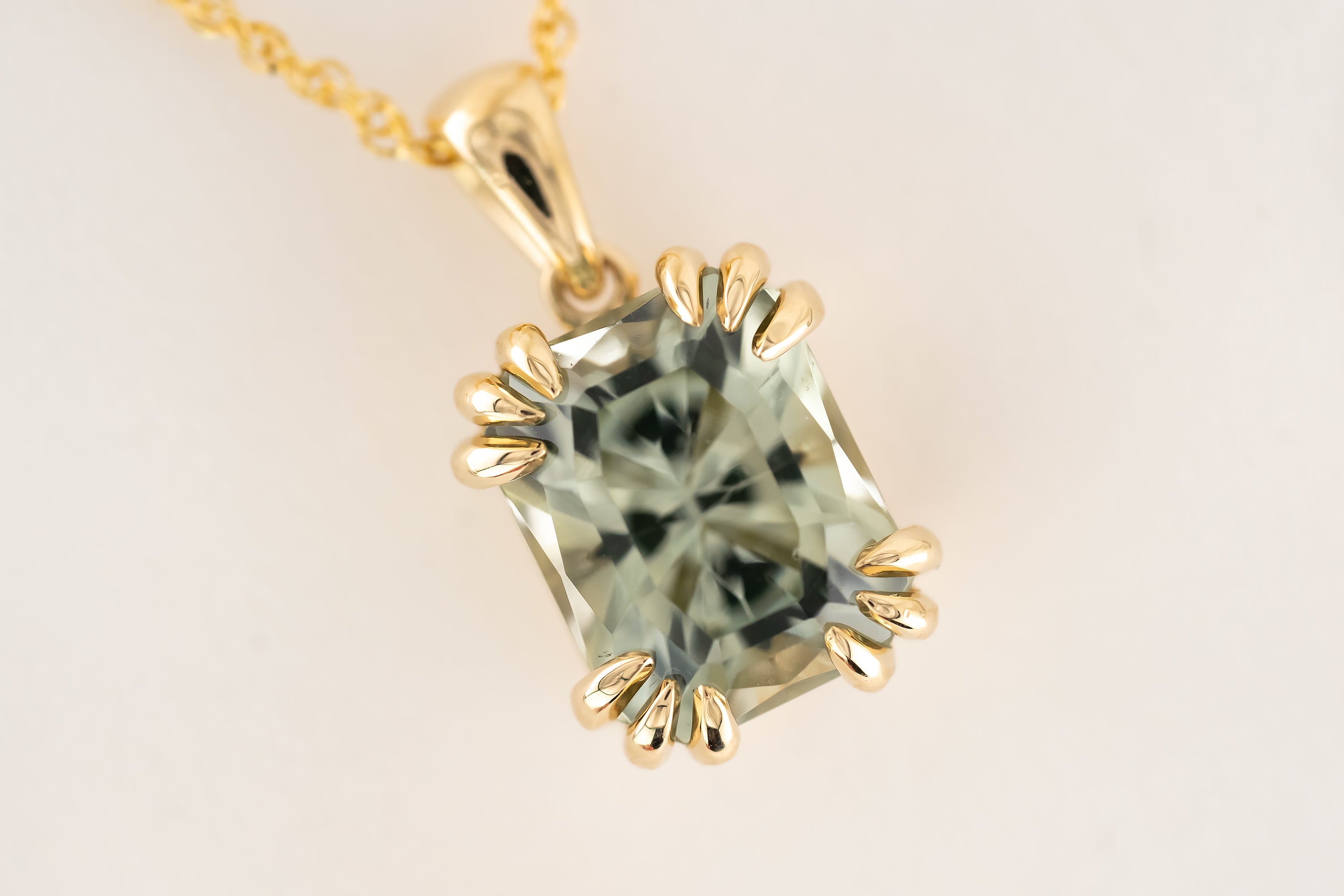 The Thalassa Pendant - 5 CT Radiant Sage Green Tourmaline - Lavender Creek Gems