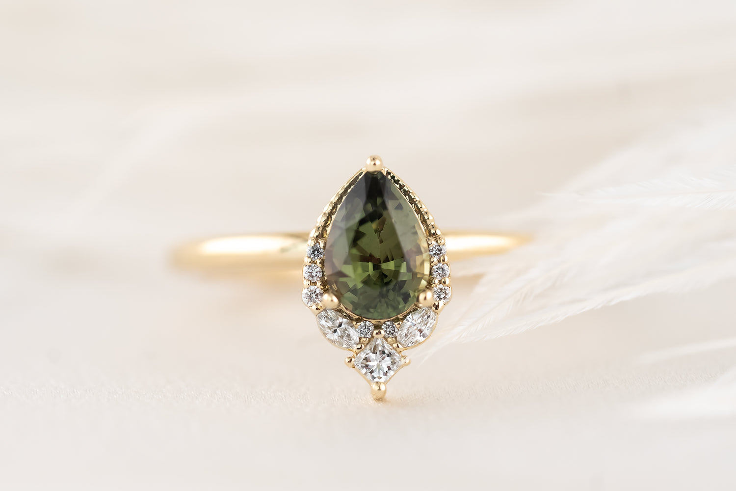 The Charlotte Ring - 0.8 CT Green Pear Sapphire - Lavender Creek Gems