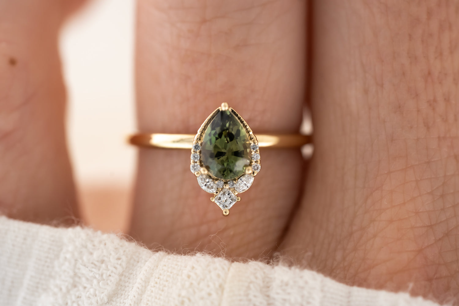 The Charlotte Ring - 0.8 CT Green Pear Sapphire - Lavender Creek Gems