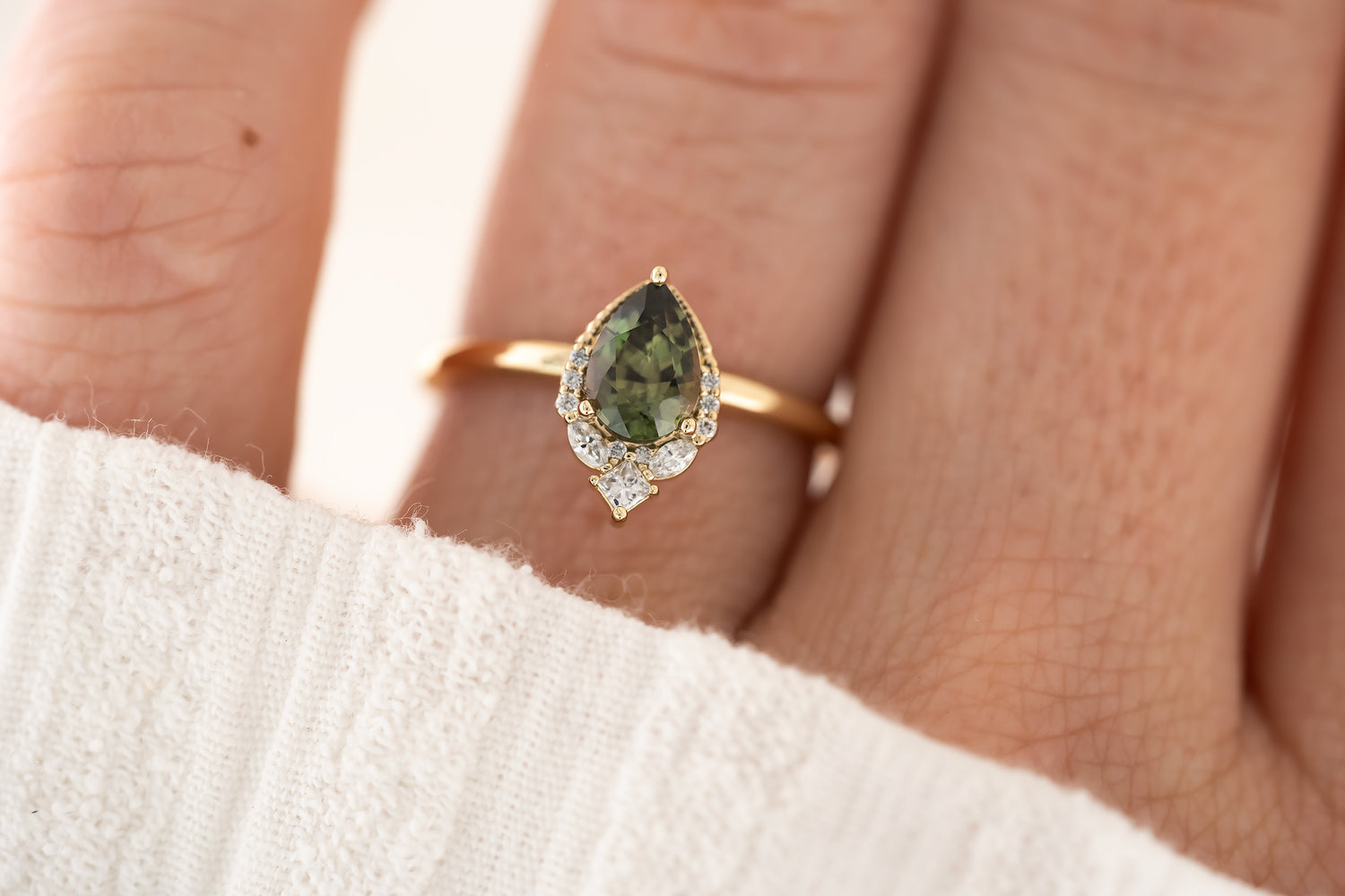 The Charlotte Ring - 0.8 CT Green Pear Sapphire - Lavender Creek Gems