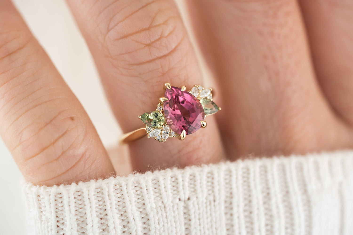 The Fleur Ring | 2.29 CT Pear Rose Tourmaline - Lavender Creek Gems