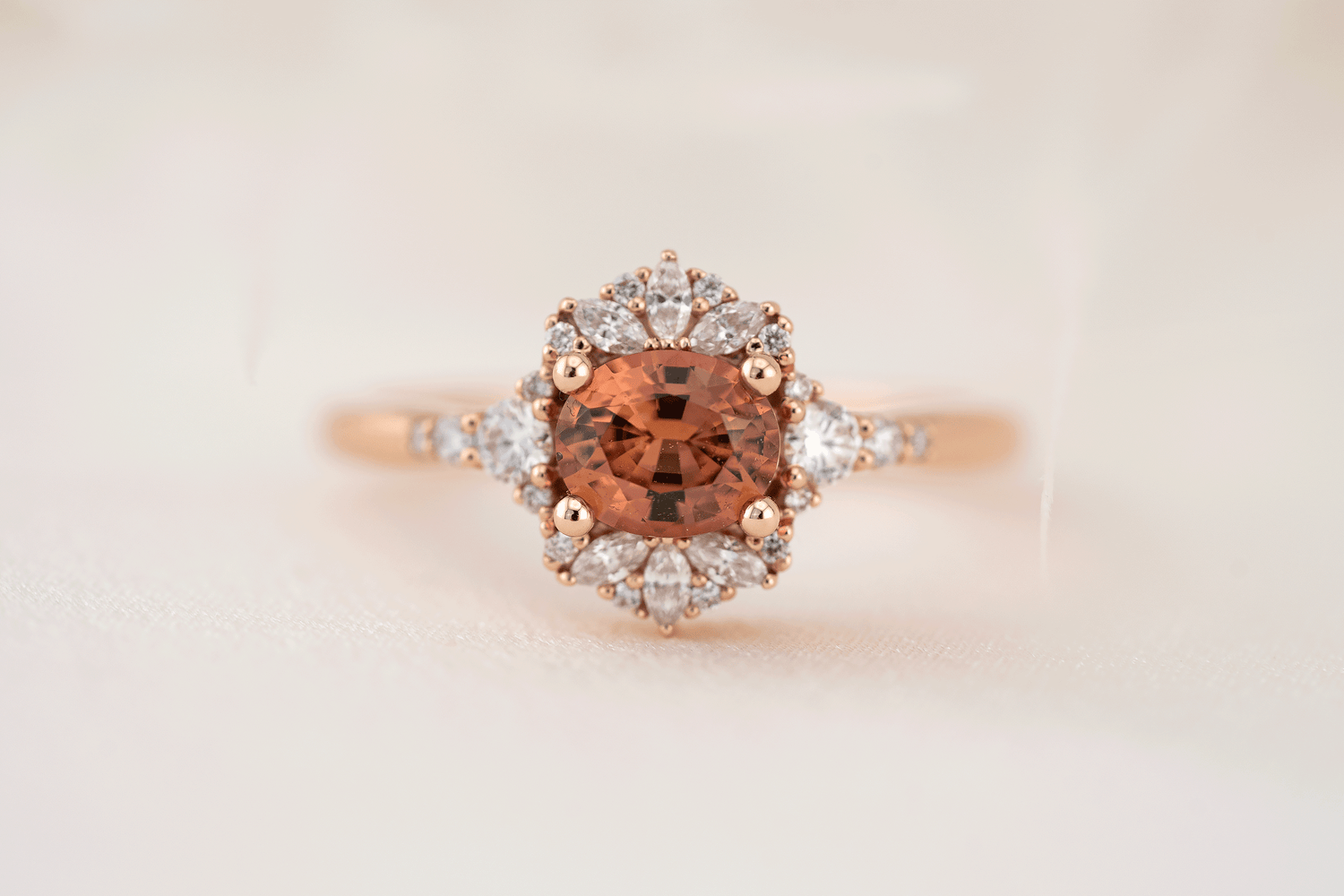 The Comtesse Ring | 0.88 CT Oval Orange Sapphire - Lavender Creek Gems
