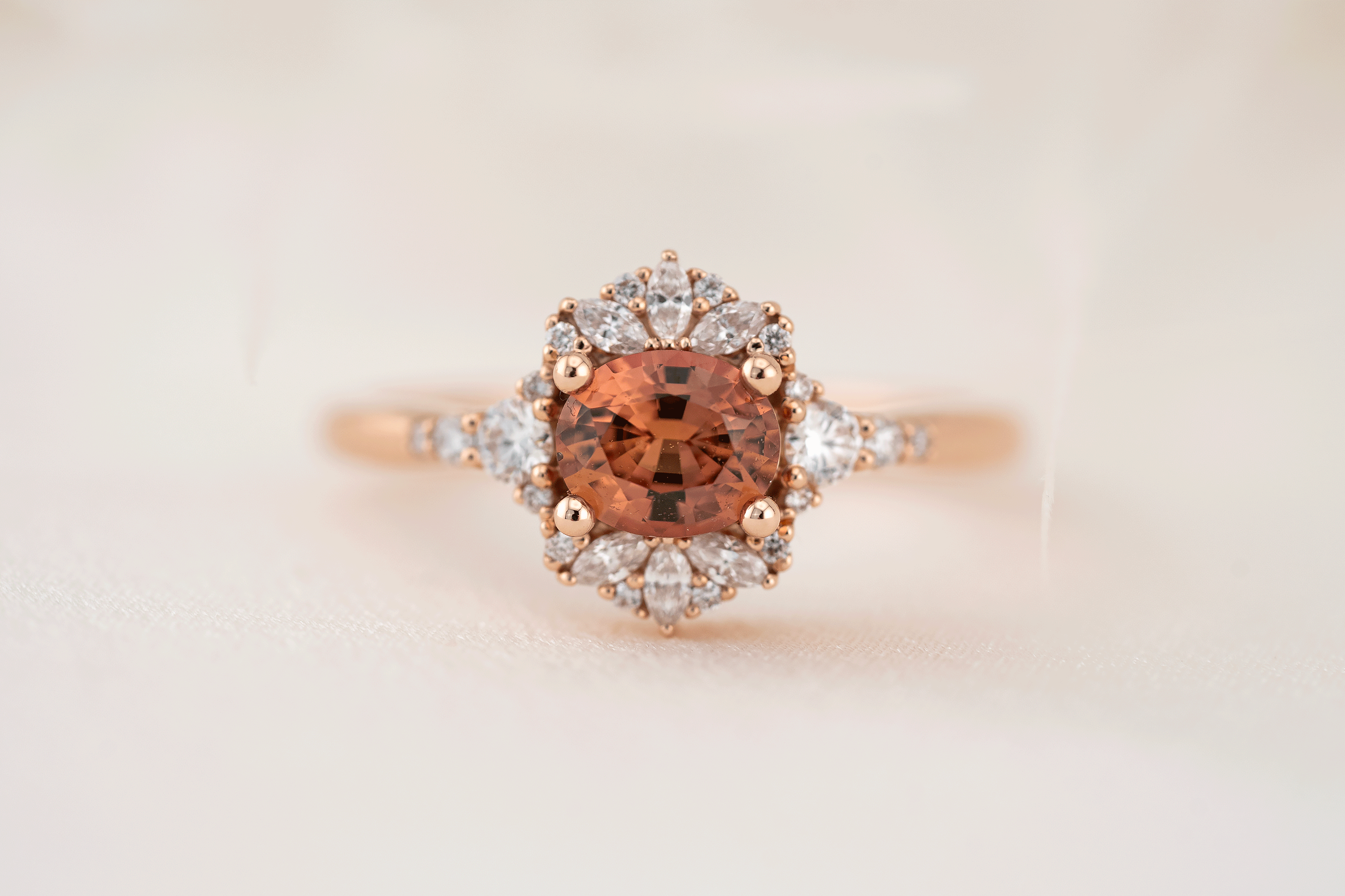 The Comtesse Ring | 0.88 CT Oval Orange Sapphire - Lavender Creek Gems