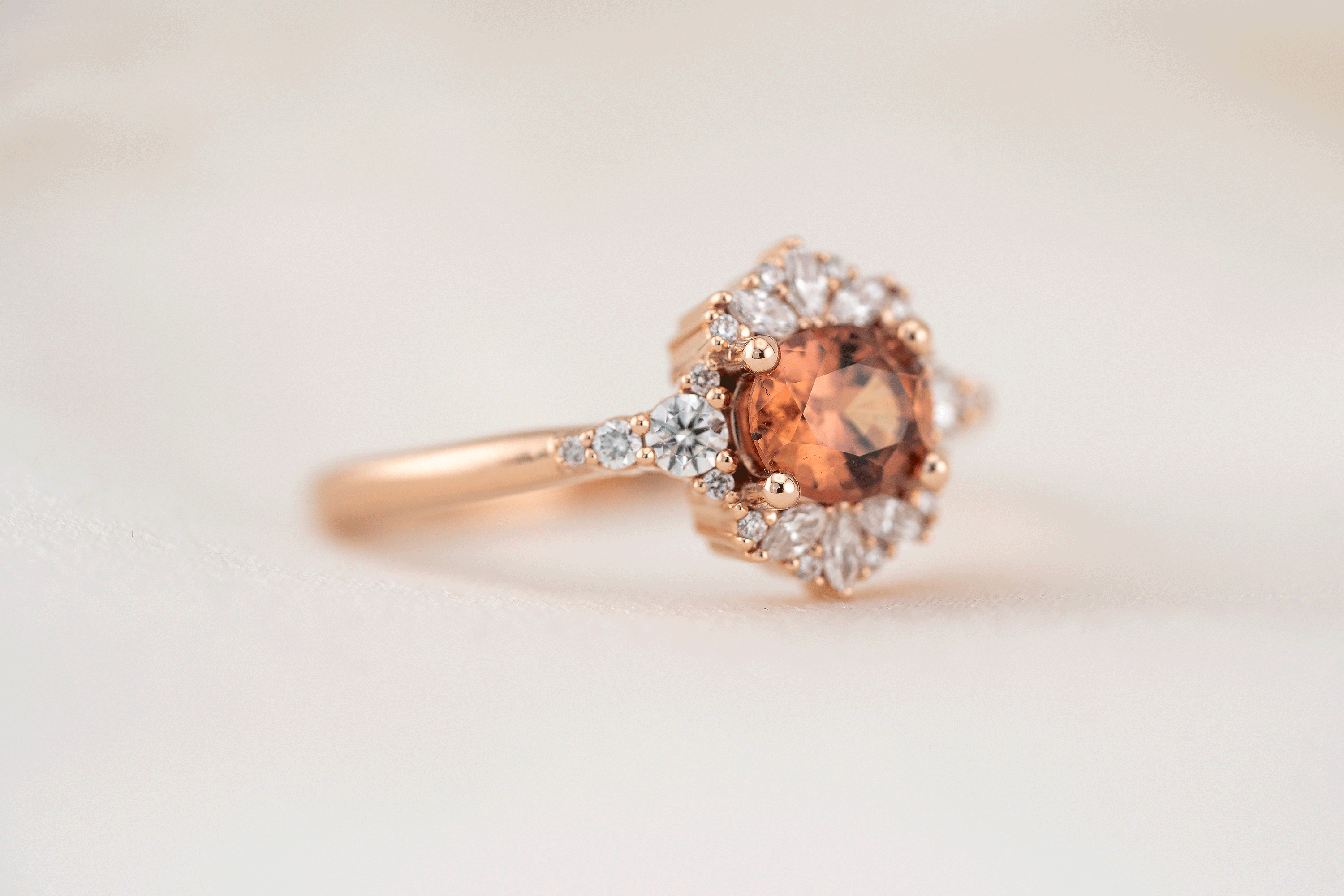 The Comtesse Ring | 0.88 CT Oval Orange Sapphire - Lavender Creek Gems
