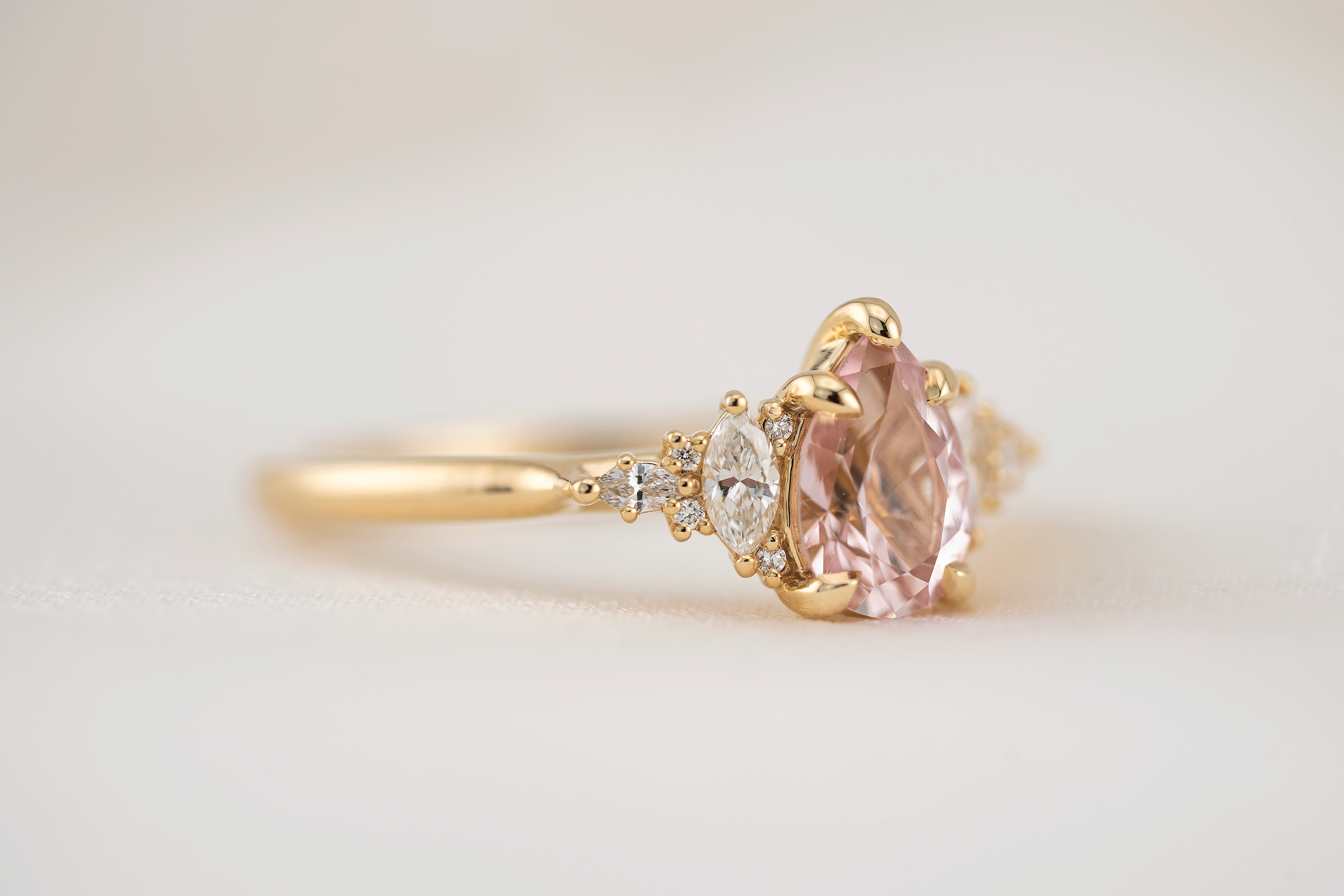 The Maeve Ring | 1.1 CT Pear Peachy Pink Sapphire - Lavender Creek Gems