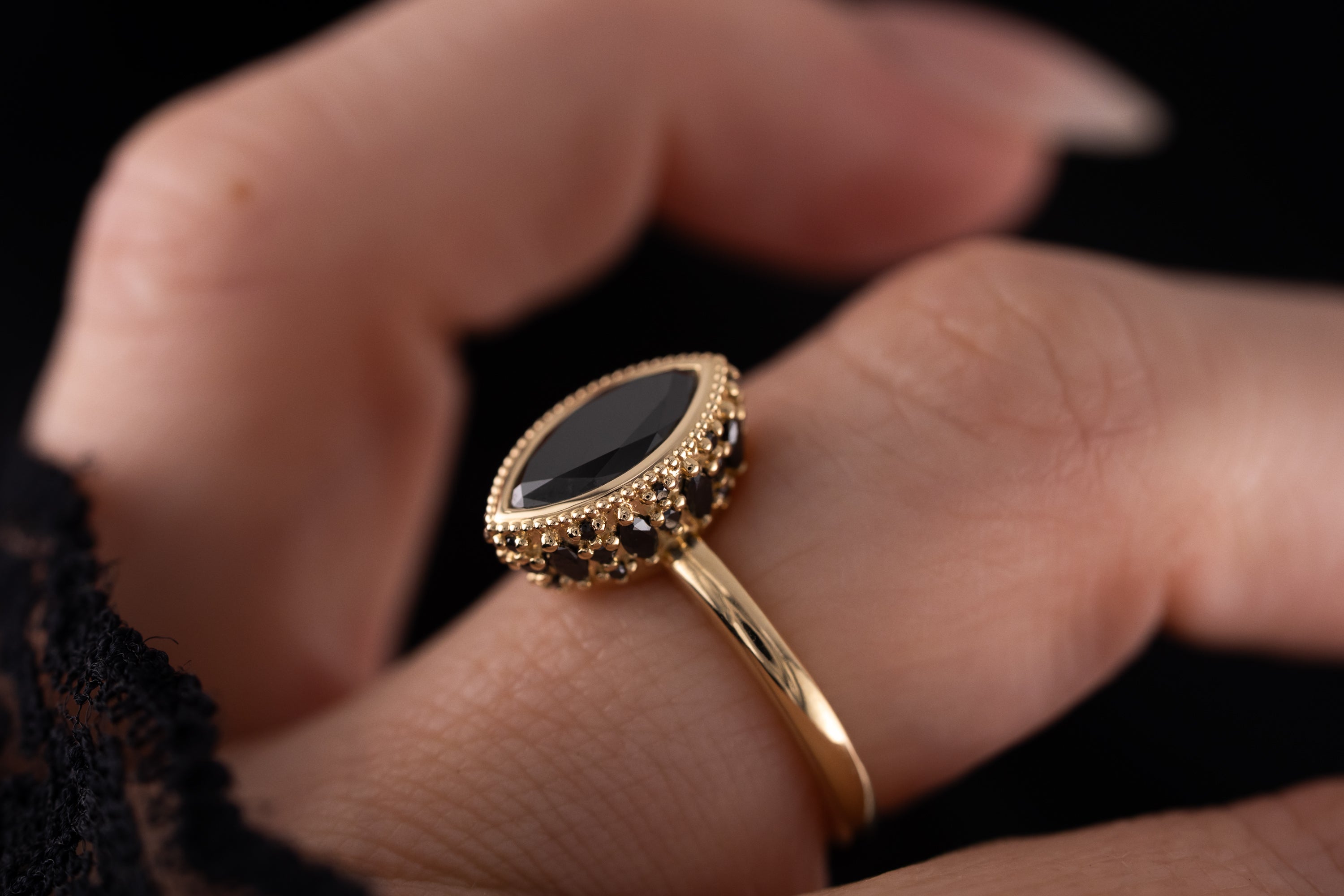 The Sitara Ring | 1.2 CT Marquise Black Diamond - Lavender Creek Gems