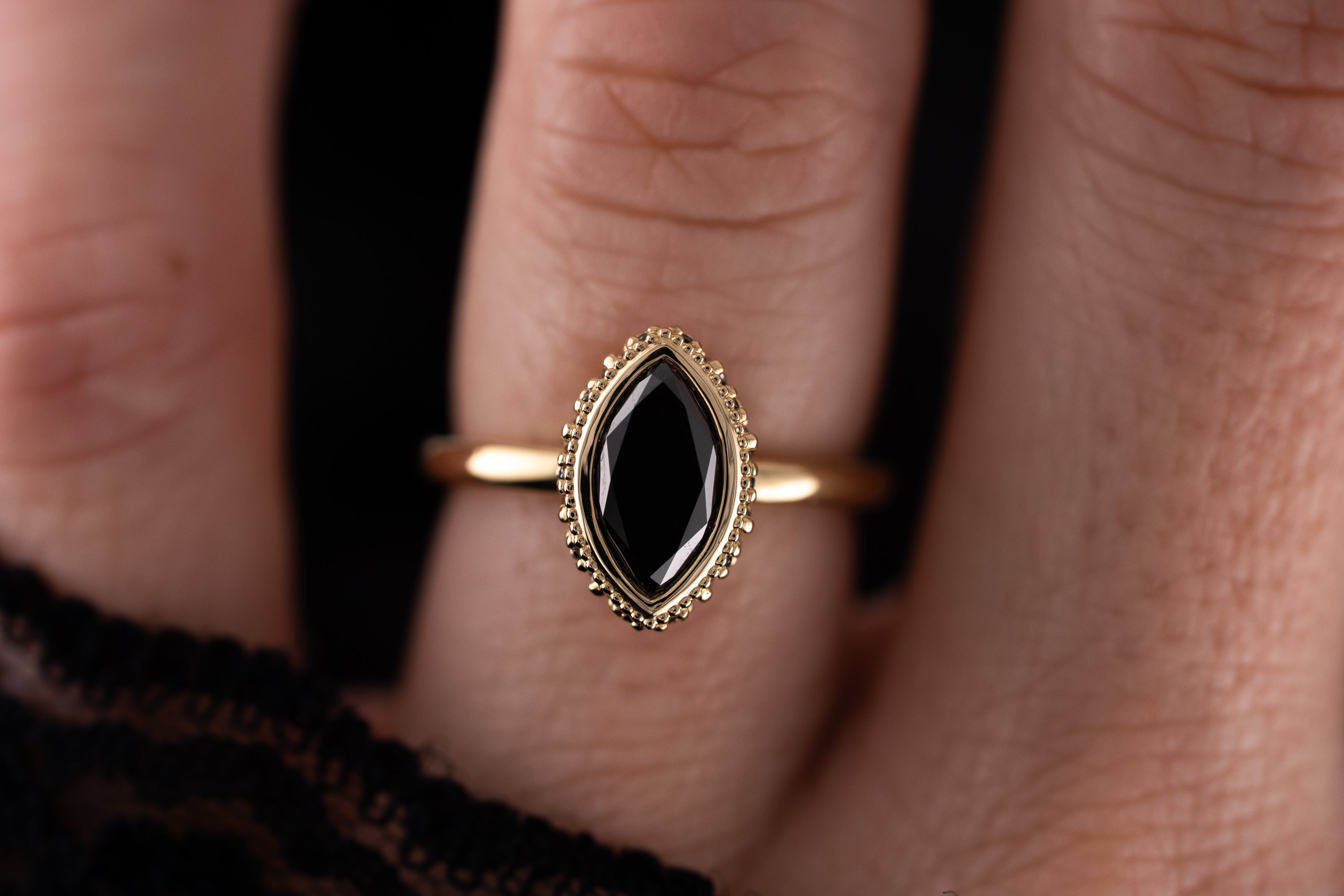 The Sitara Ring | 1.2 CT Marquise Black Diamond - Lavender Creek Gems
