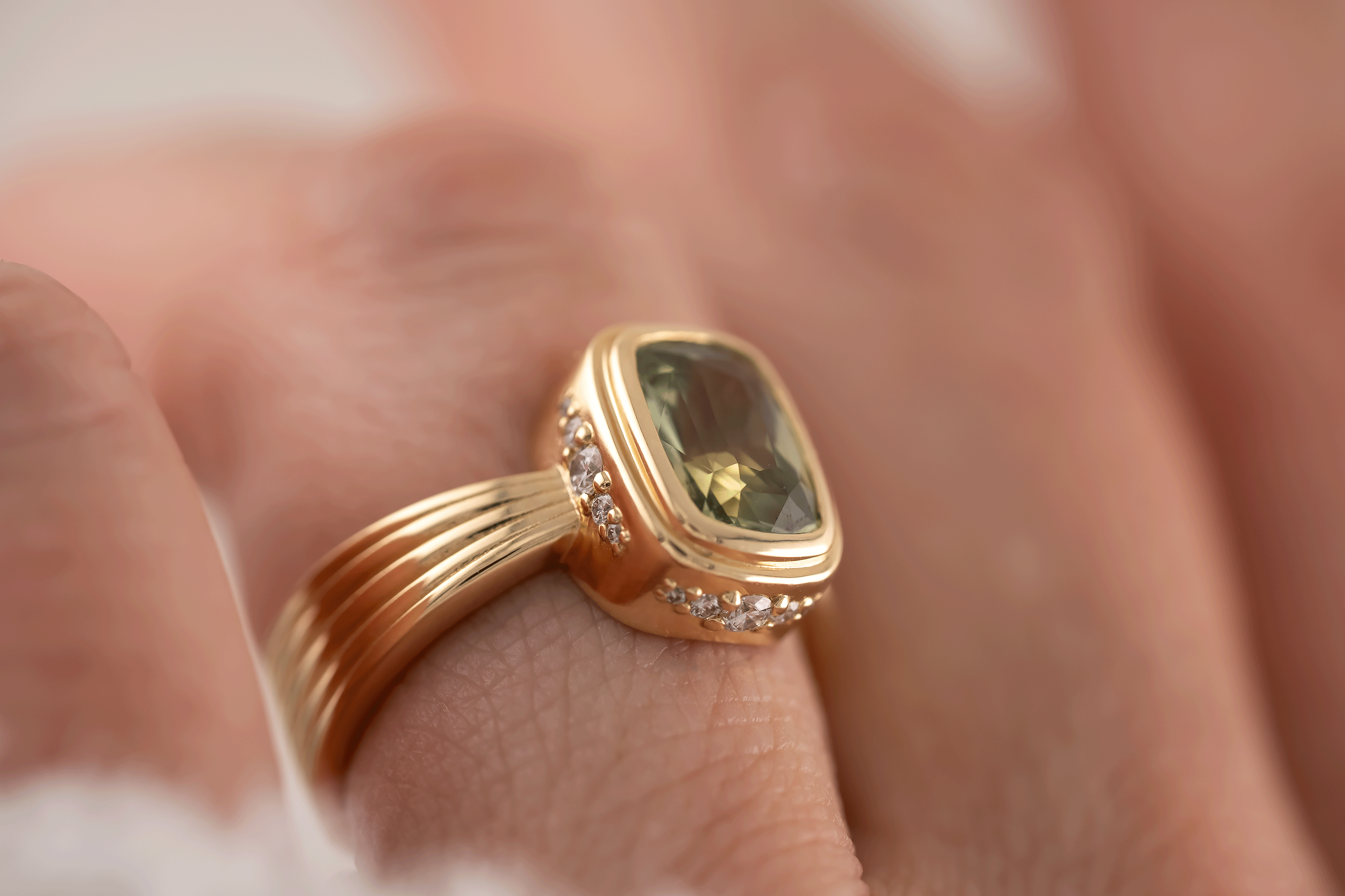 The Veil Ring | 2.59 CT Cushion Green Sapphire - Lavender Creek Gems