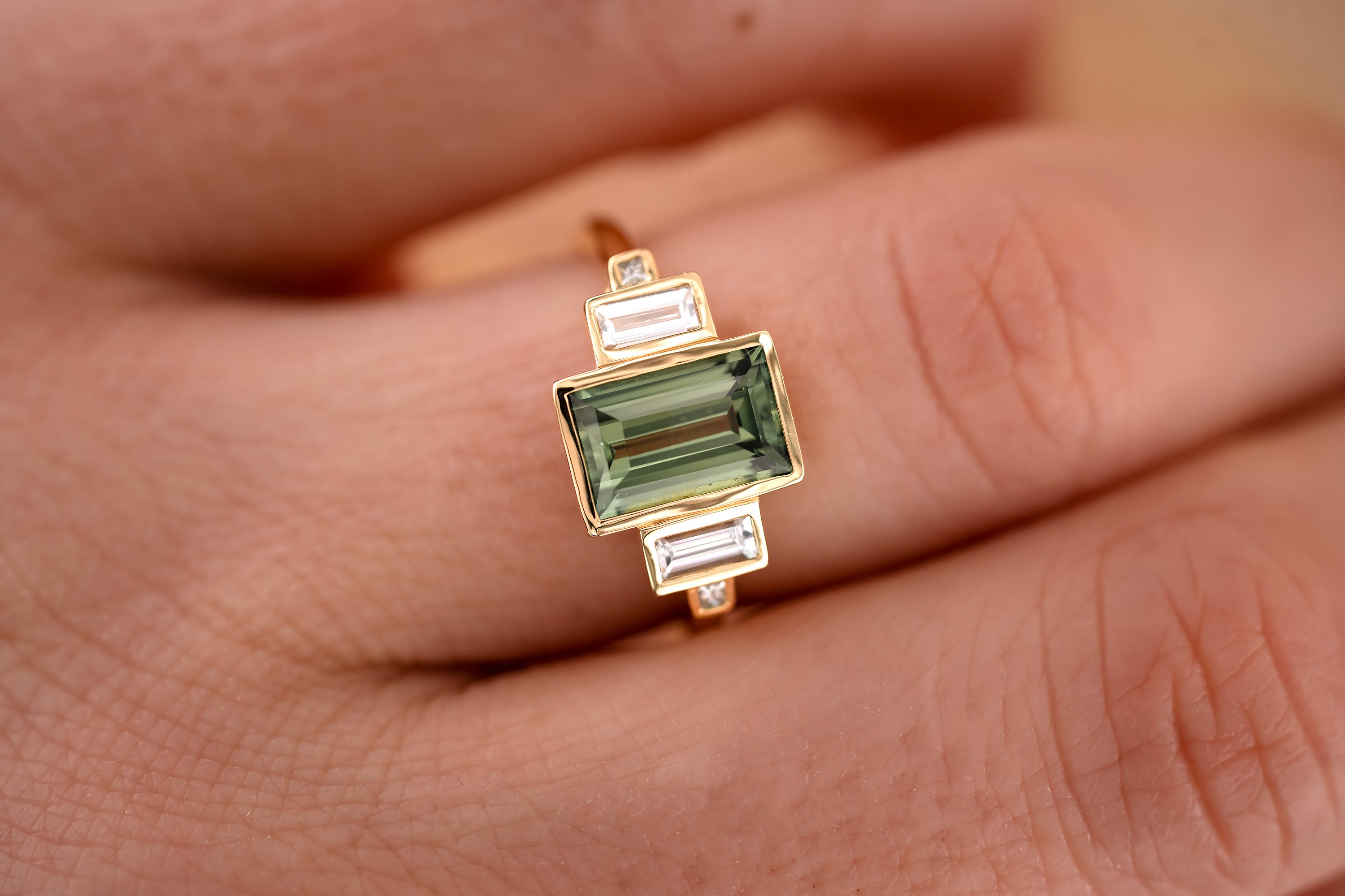 The Lalique 2.15 CT Green Baguette Sapphire Ring - Lavender Creek Gems
