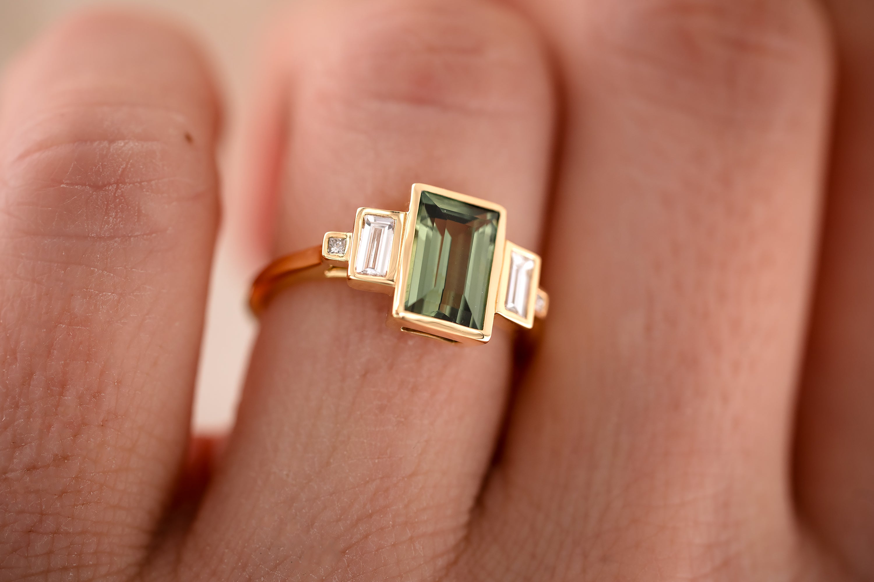 The Lalique 2.15 CT Green Baguette Sapphire Ring - Lavender Creek Gems