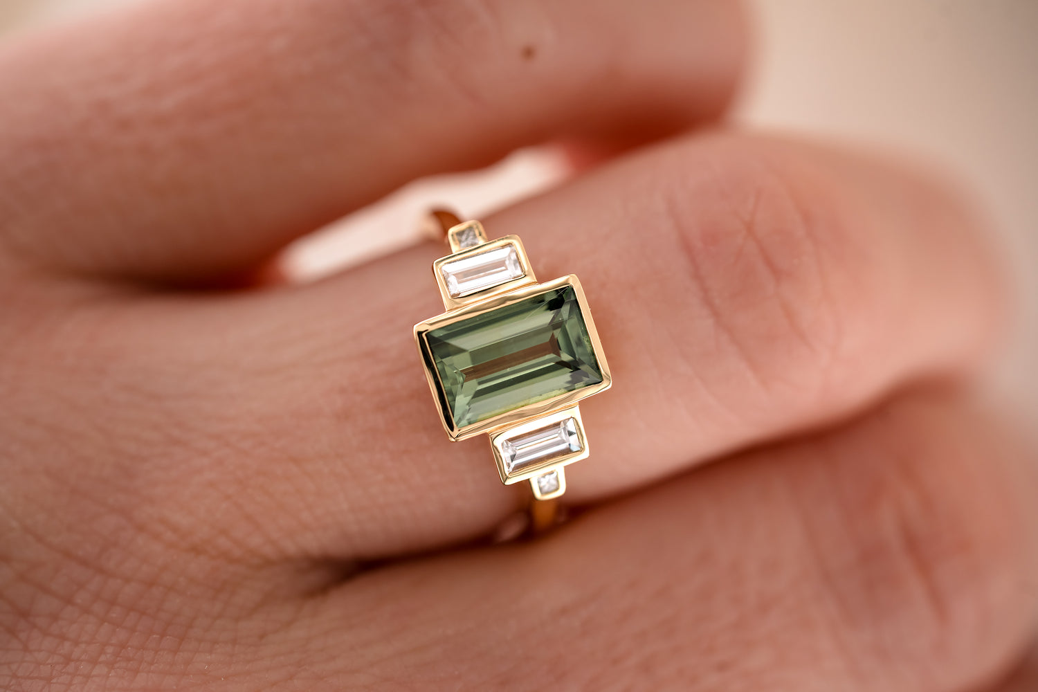 The Lalique 2.15 CT Green Baguette Sapphire Ring - Lavender Creek Gems