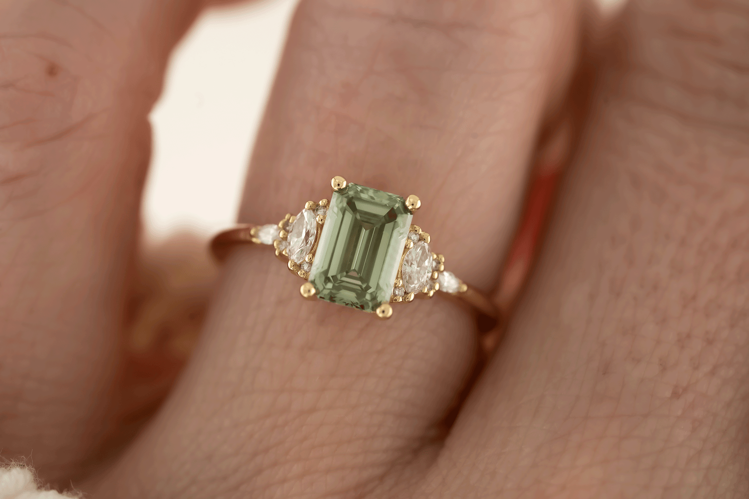 The Low Maeve Ring | 1.5 CT Emerald Cut Green Diamond - Lavender Creek Gems