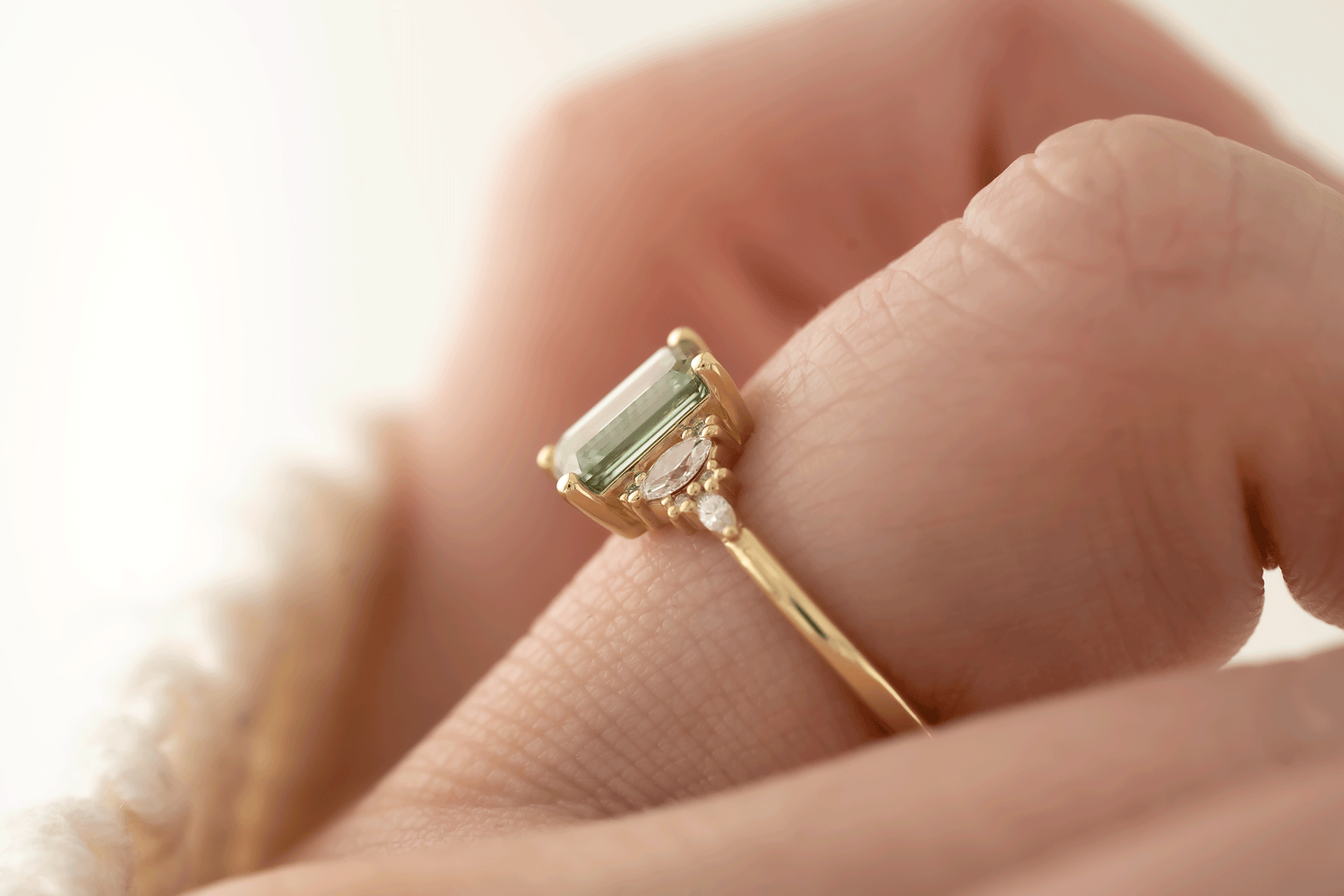 The Low Maeve Ring | 1.5 CT Emerald Cut Green Diamond - Lavender Creek Gems