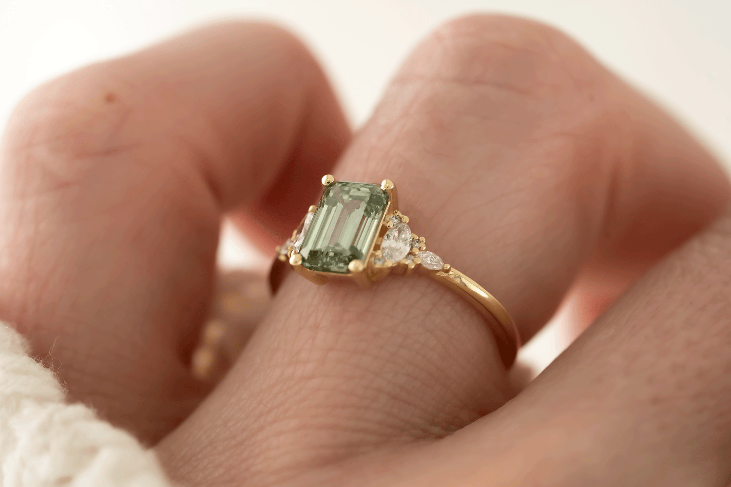 The Low Maeve Ring | 1.5 CT Emerald Cut Green Diamond - Lavender Creek Gems