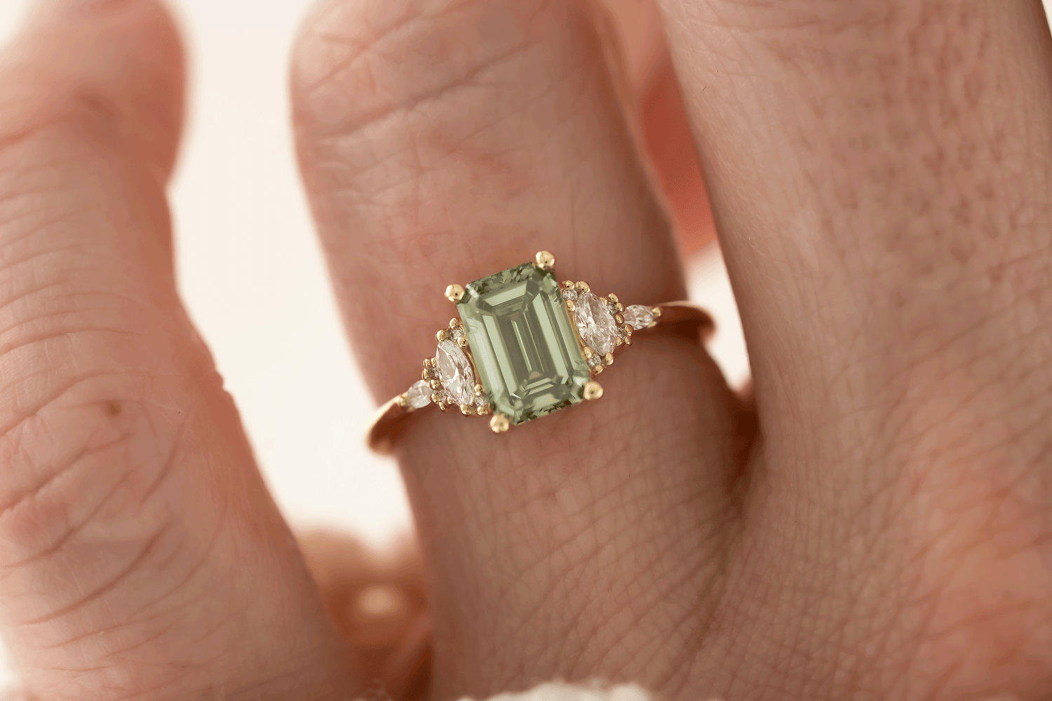 The Low Maeve Ring | 1.5 CT Emerald Cut Green Diamond - Lavender Creek Gems