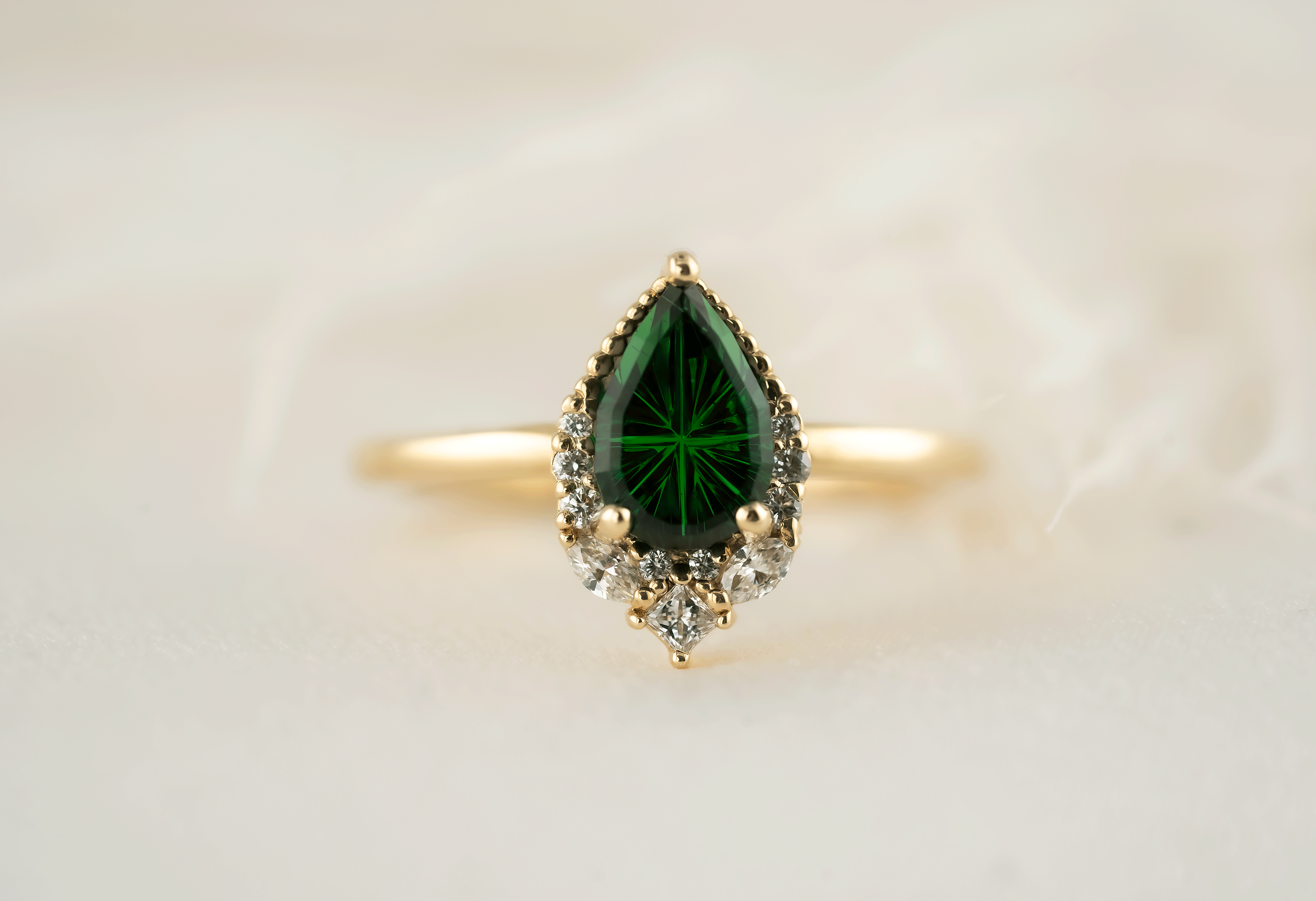 The Charlotte Ring | 1.4 Pear Starbrite™ Tsavorite Garnet - Lavender Creek Gems