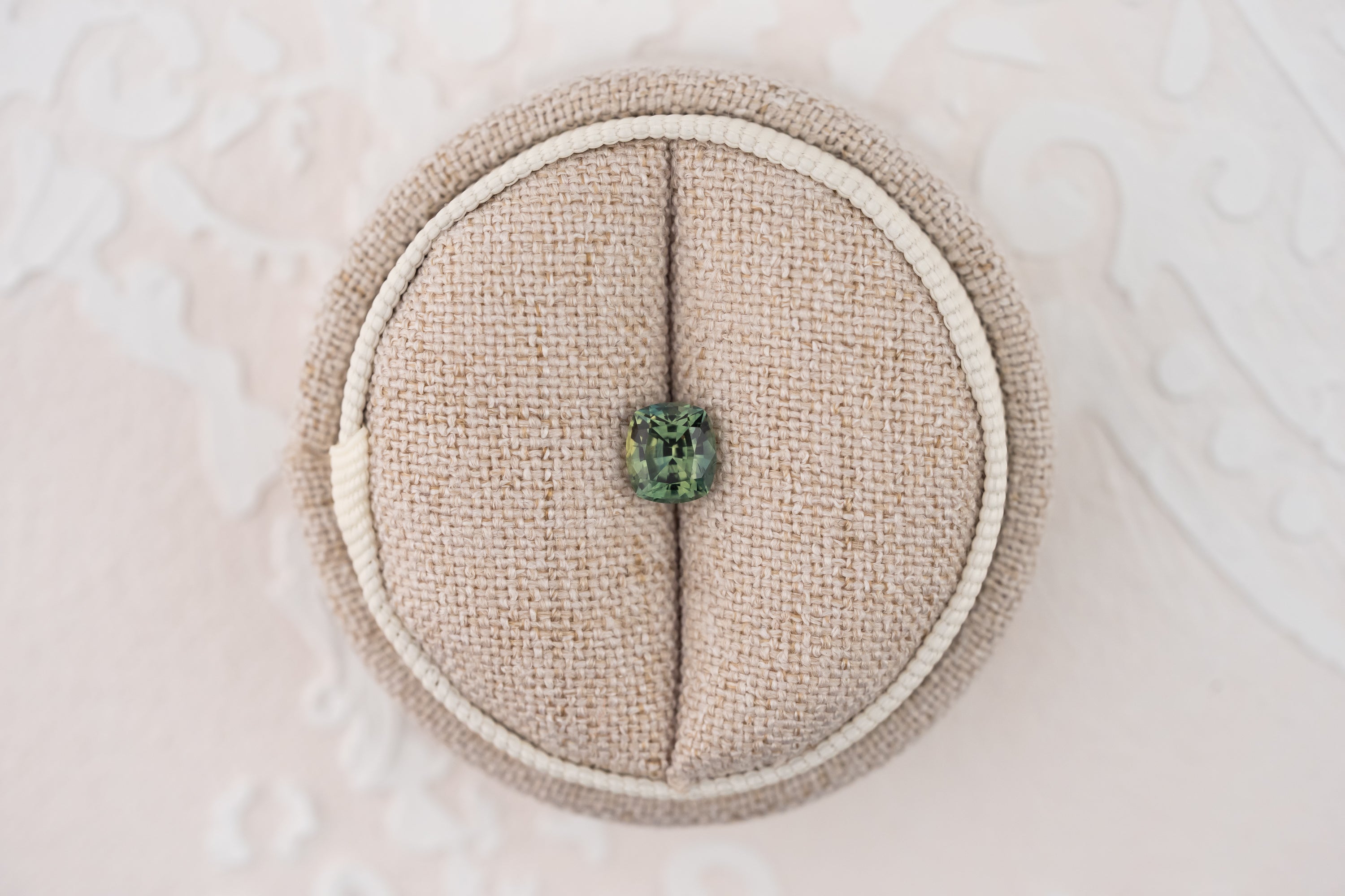 1.24 CT Elongated Cushion Green Parti Sapphire - Lavender Creek Gems