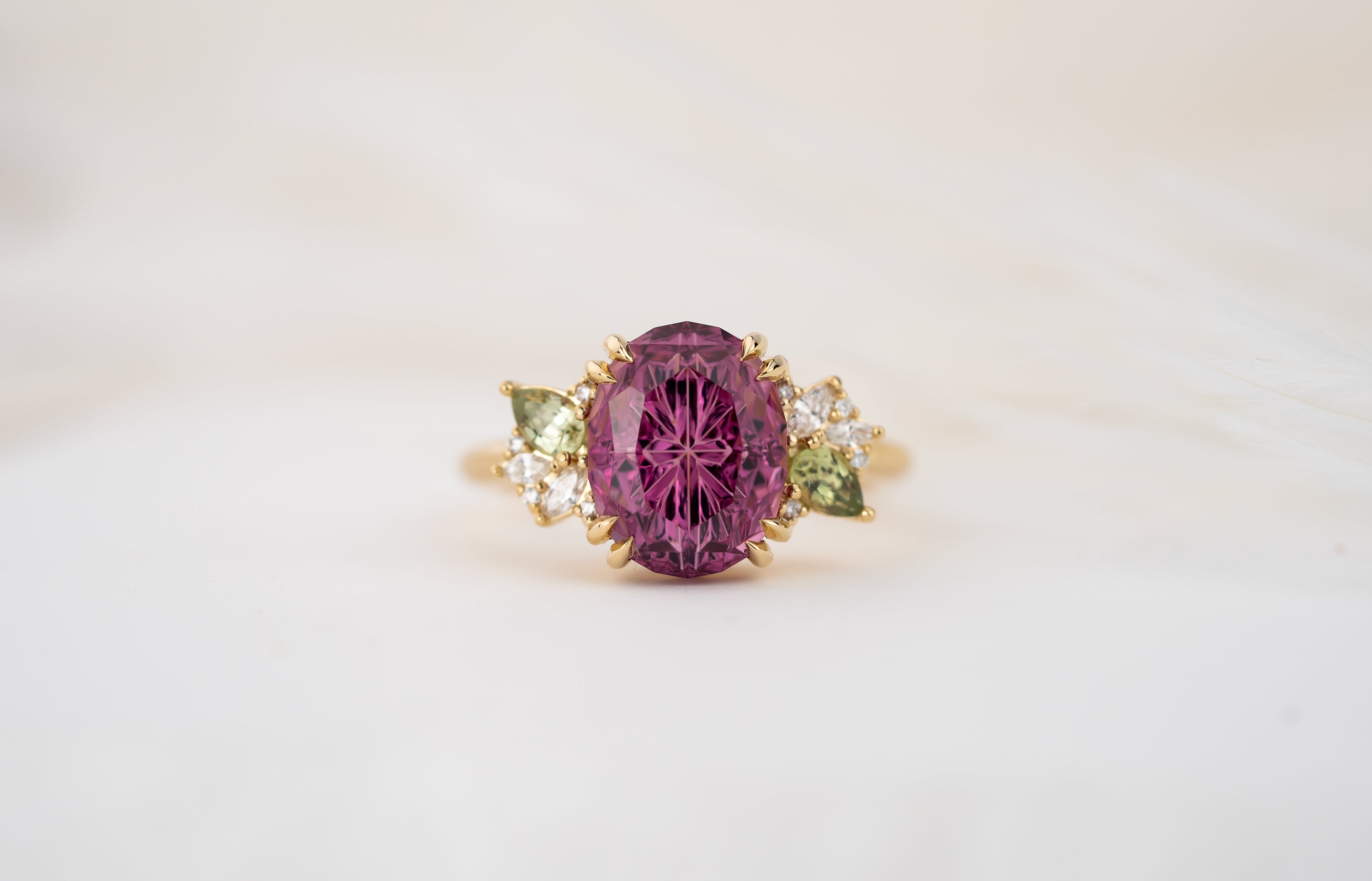 The Fleur Ring | 4.72 CT Oval Starbrite™ Rose Tanga Garnet