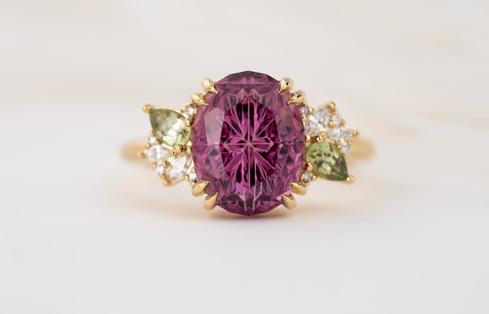 The Fleur Ring | 4.72 CT Oval Starbrite™ Rose Tanga Garnet - Lavender Creek Gems