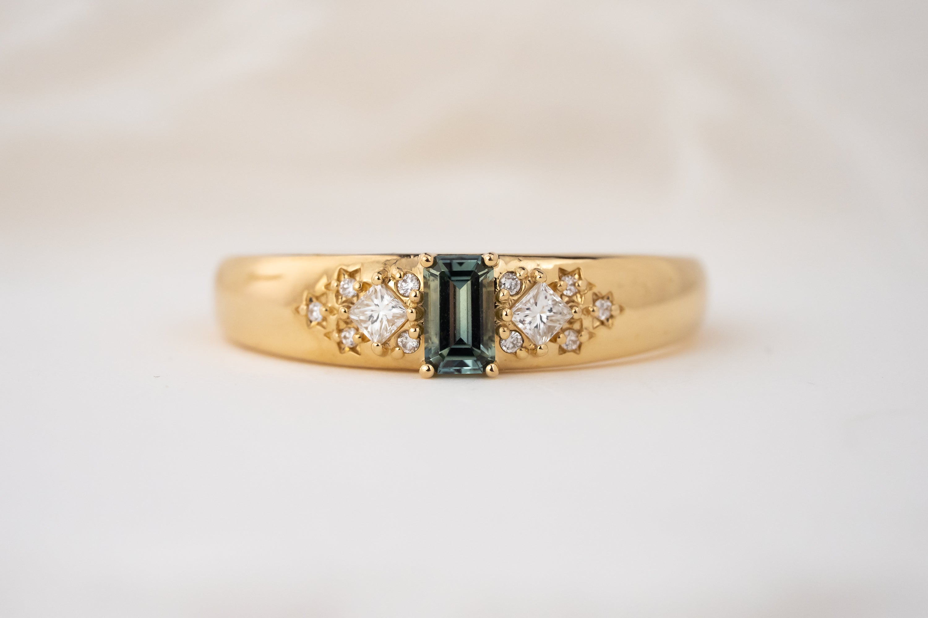 The Astral Ring | Emerald Cut Teal Sapphire - Lavender Creek Gems