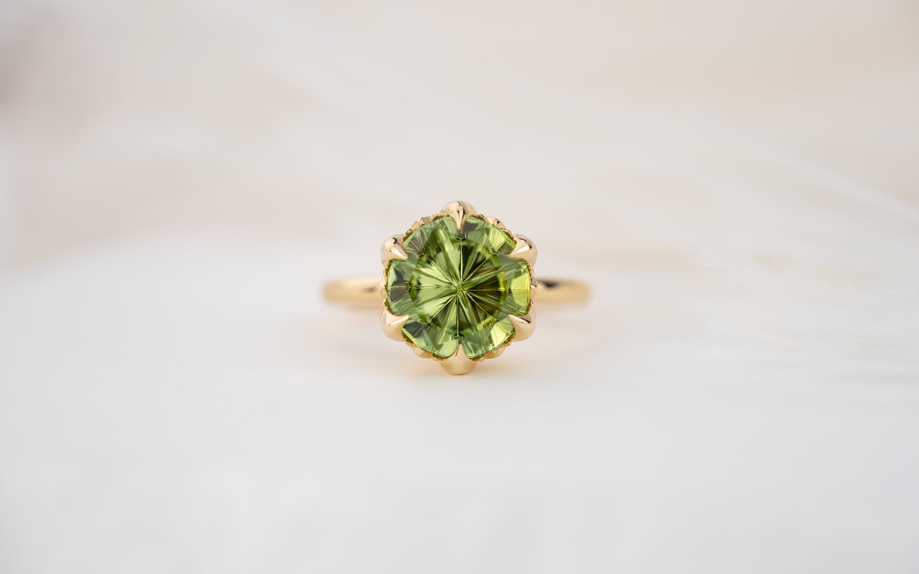 The Secret Garden Ring | 4.37 CT Round Starbrite™ Green Tourmaline