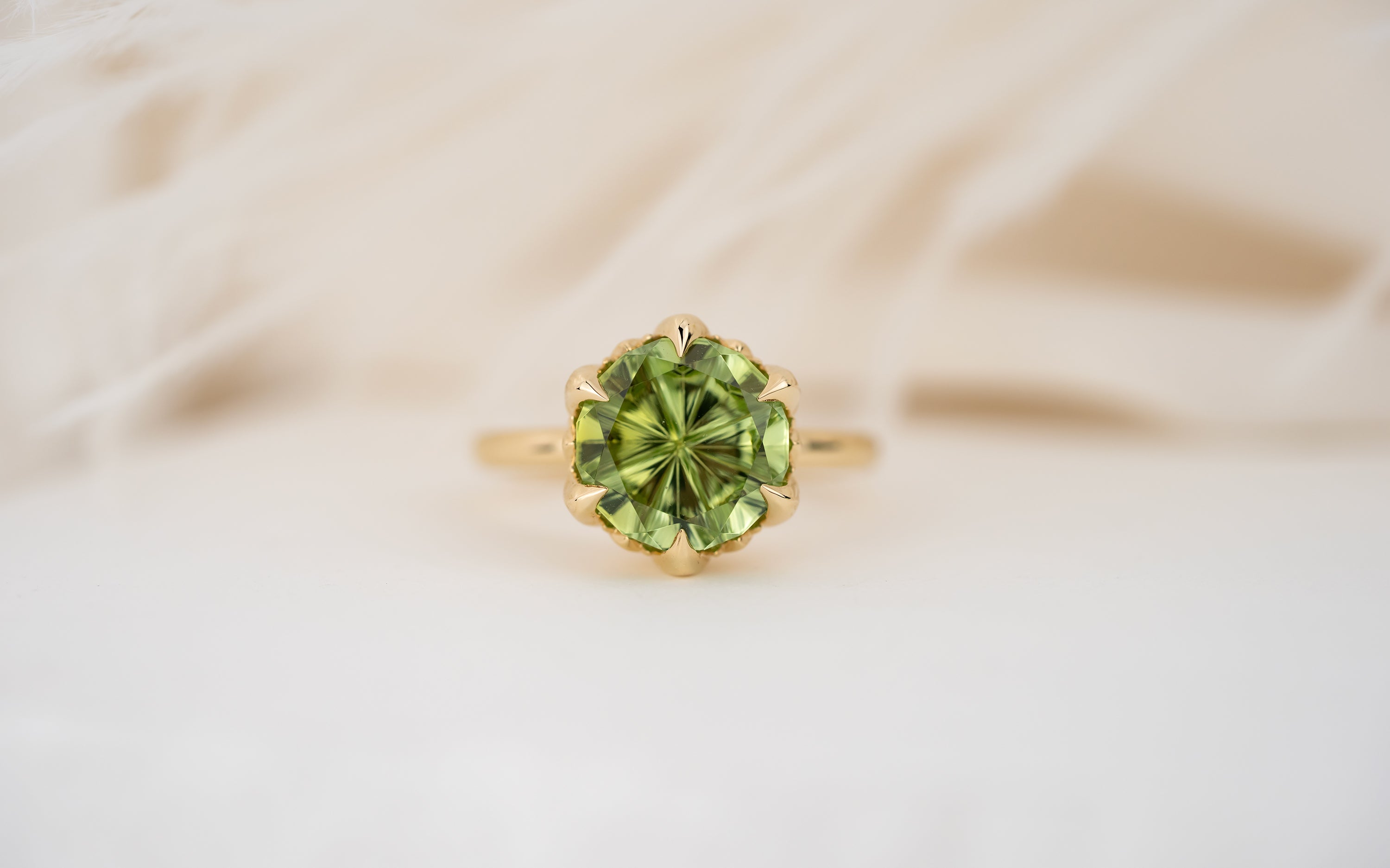 The Secret Garden Ring | 4.37 CT Round Starbrite™ Green Tourmaline