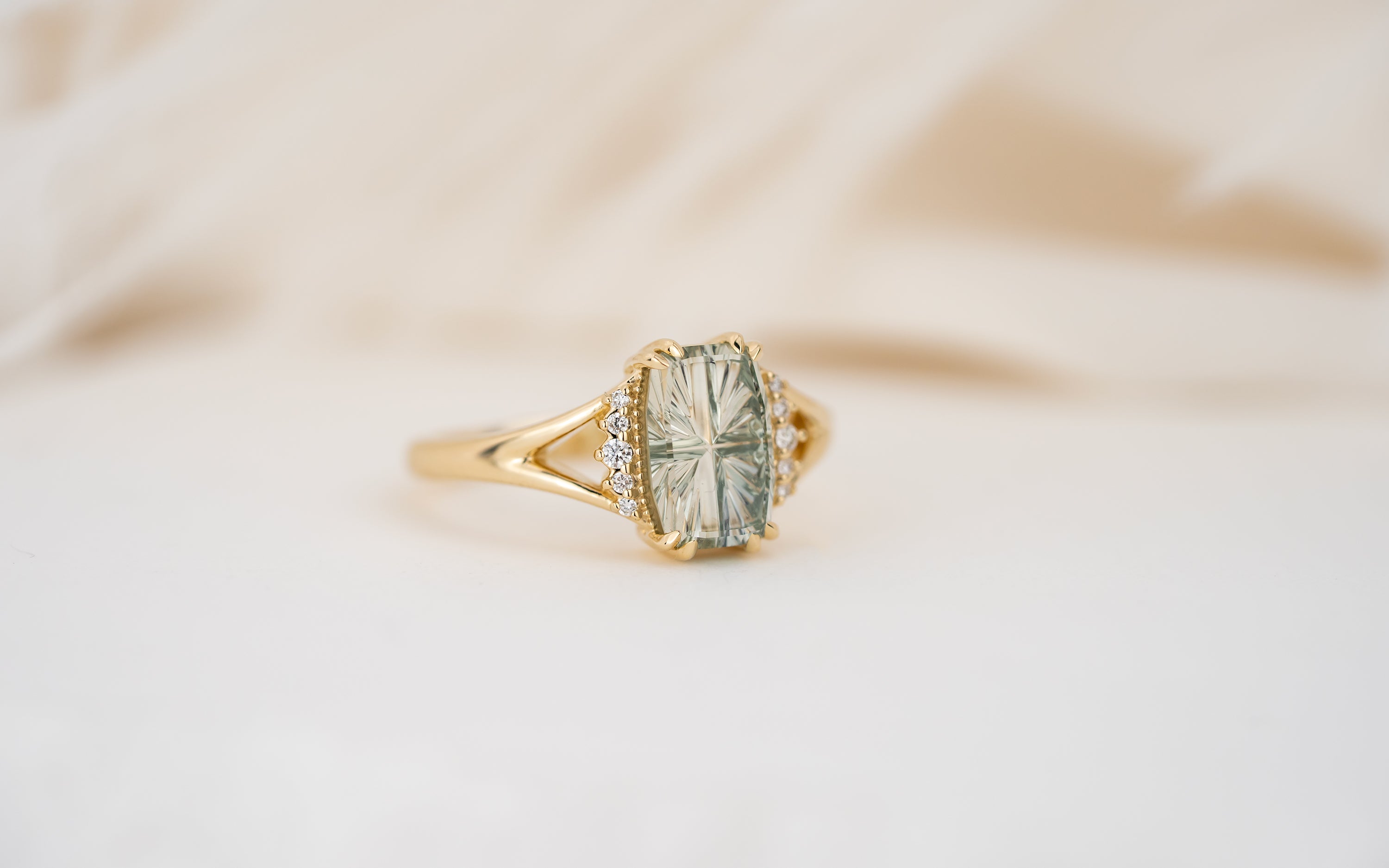 The Serendipity Ring | 2.15 CT Elongated Cushion Starbrite™ Light Green Montana Sapphire