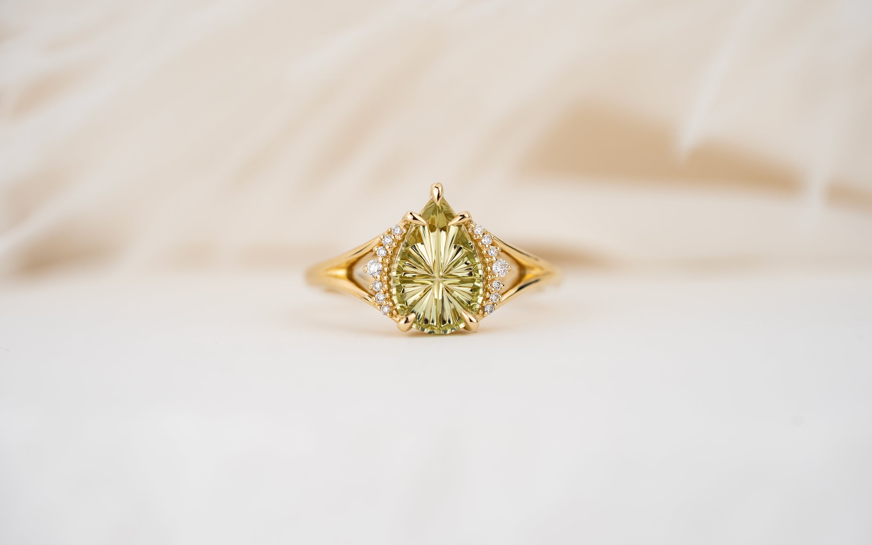 The Serendipity Ring | 1.56 CT Pear Starbrite™ Yellow Green Montana Sapphire
