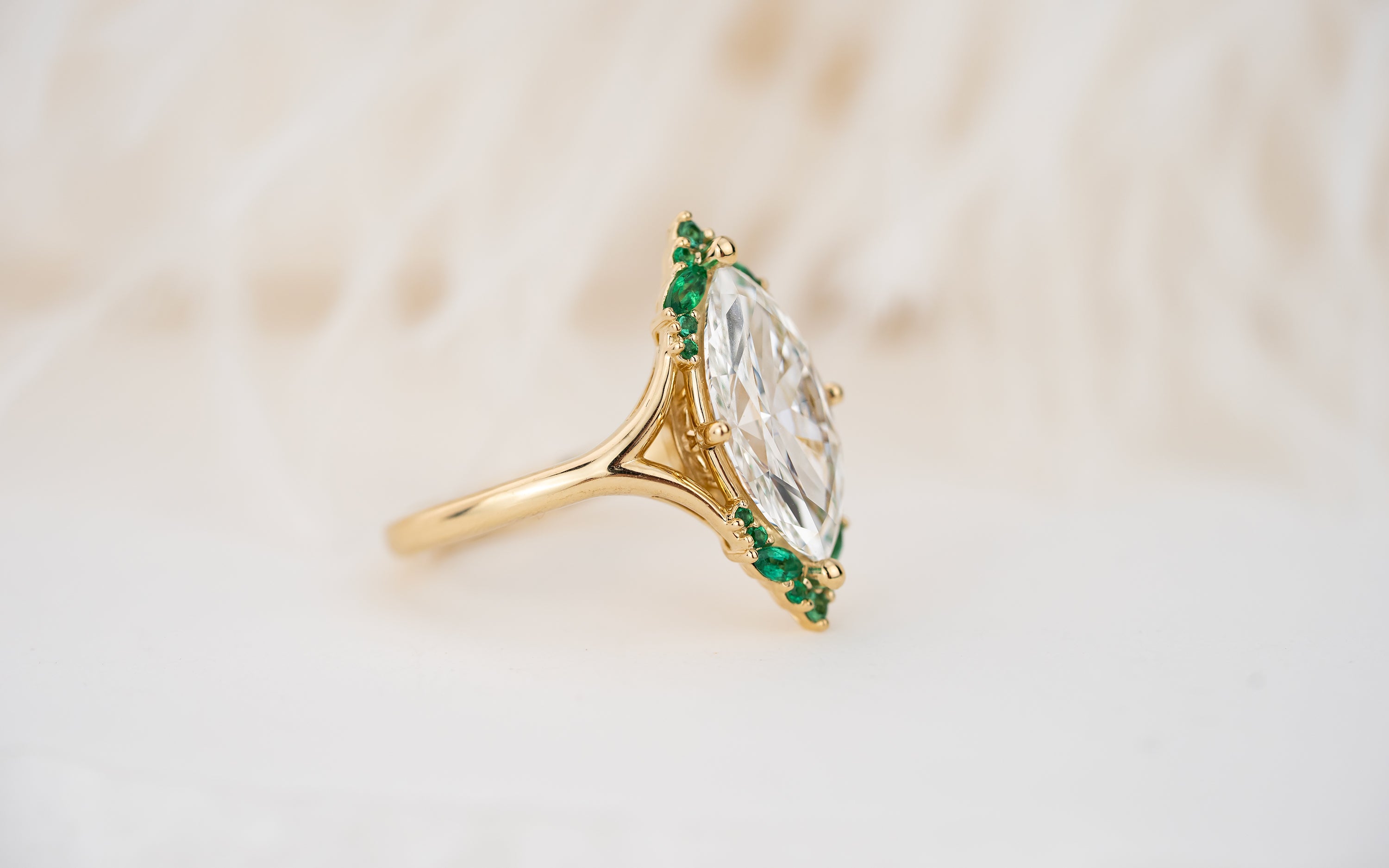 The Everlight Ring | 3 CT Marquise Diamond + Emerald Accents