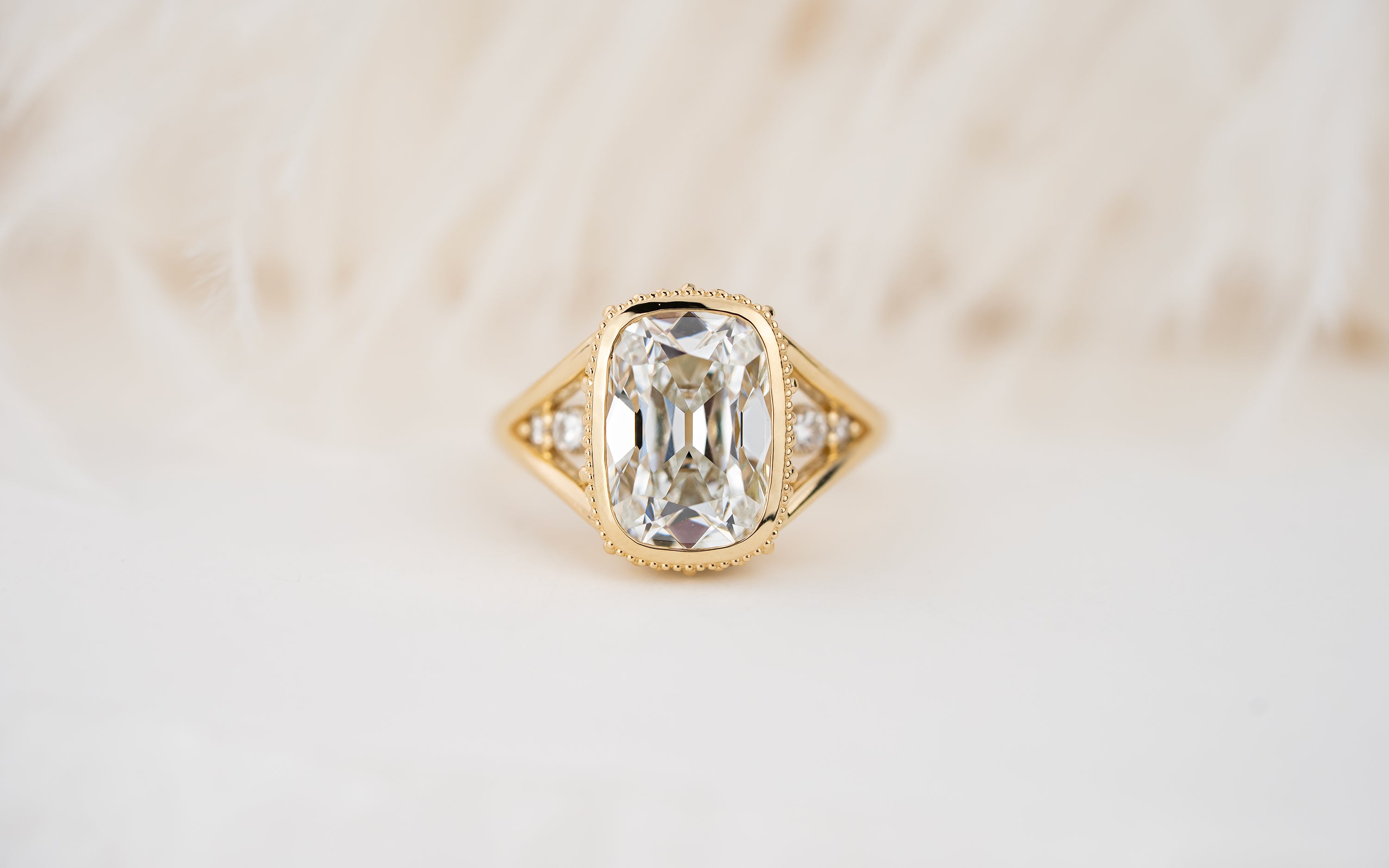 The Sitara Ring | 4 CT Old Mine Elongated Cushion Diamond