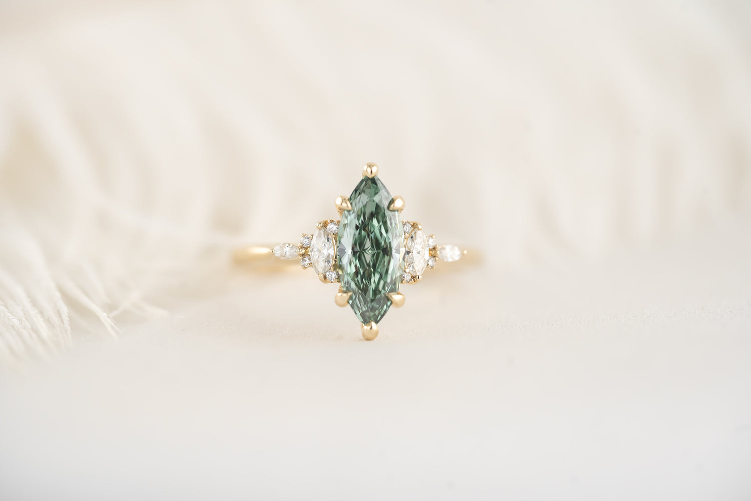 The Maeve Ring - 1.23 CT Marquise Teal Green Lab Diamond - Lavender Creek Gems