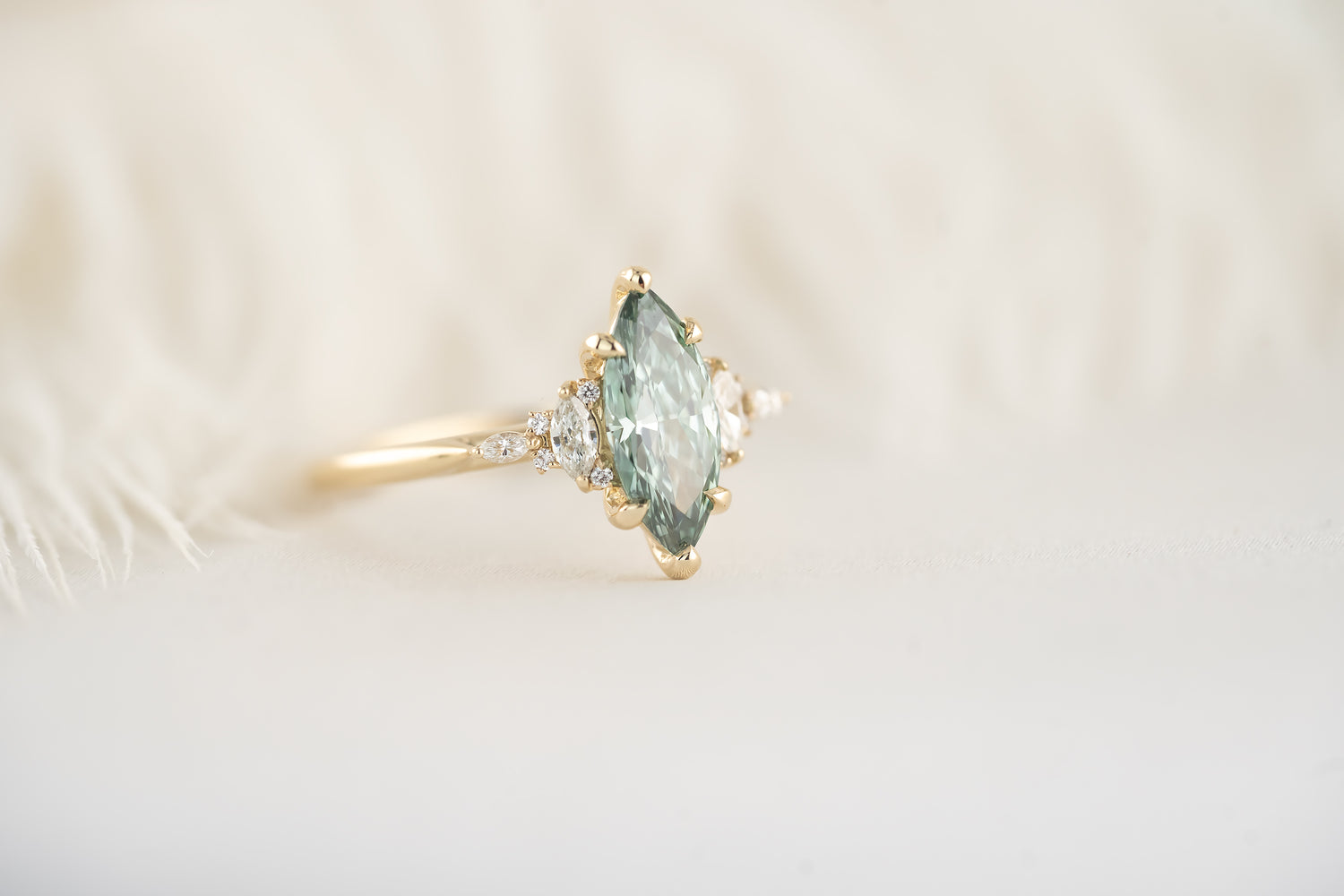 The Maeve Ring - 1.23 CT Marquise Teal Green Lab Diamond - Lavender Creek Gems