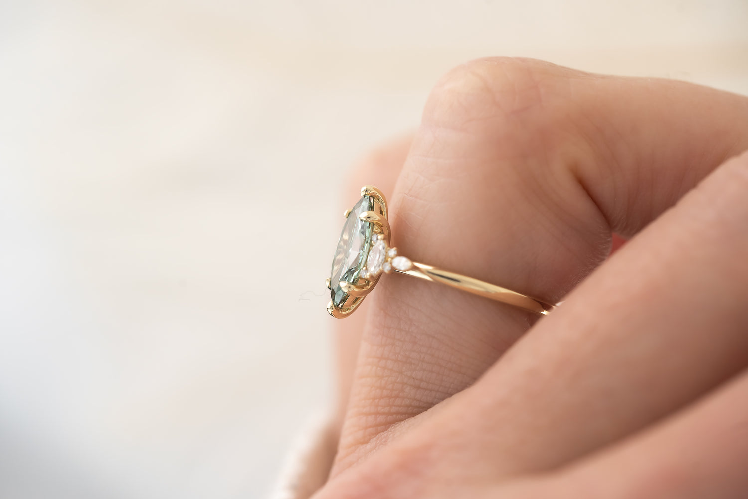 The Maeve Ring - 1.23 CT Marquise Teal Green Lab Diamond - Lavender Creek Gems