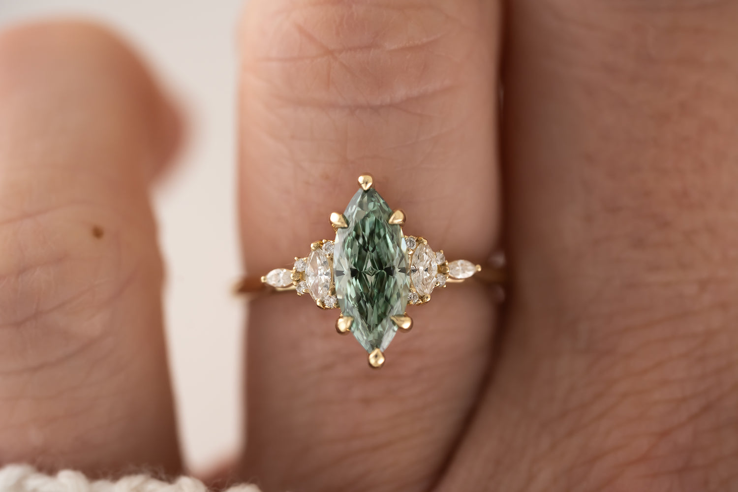 The Maeve Ring - 1.23 CT Marquise Teal Green Lab Diamond - Lavender Creek Gems