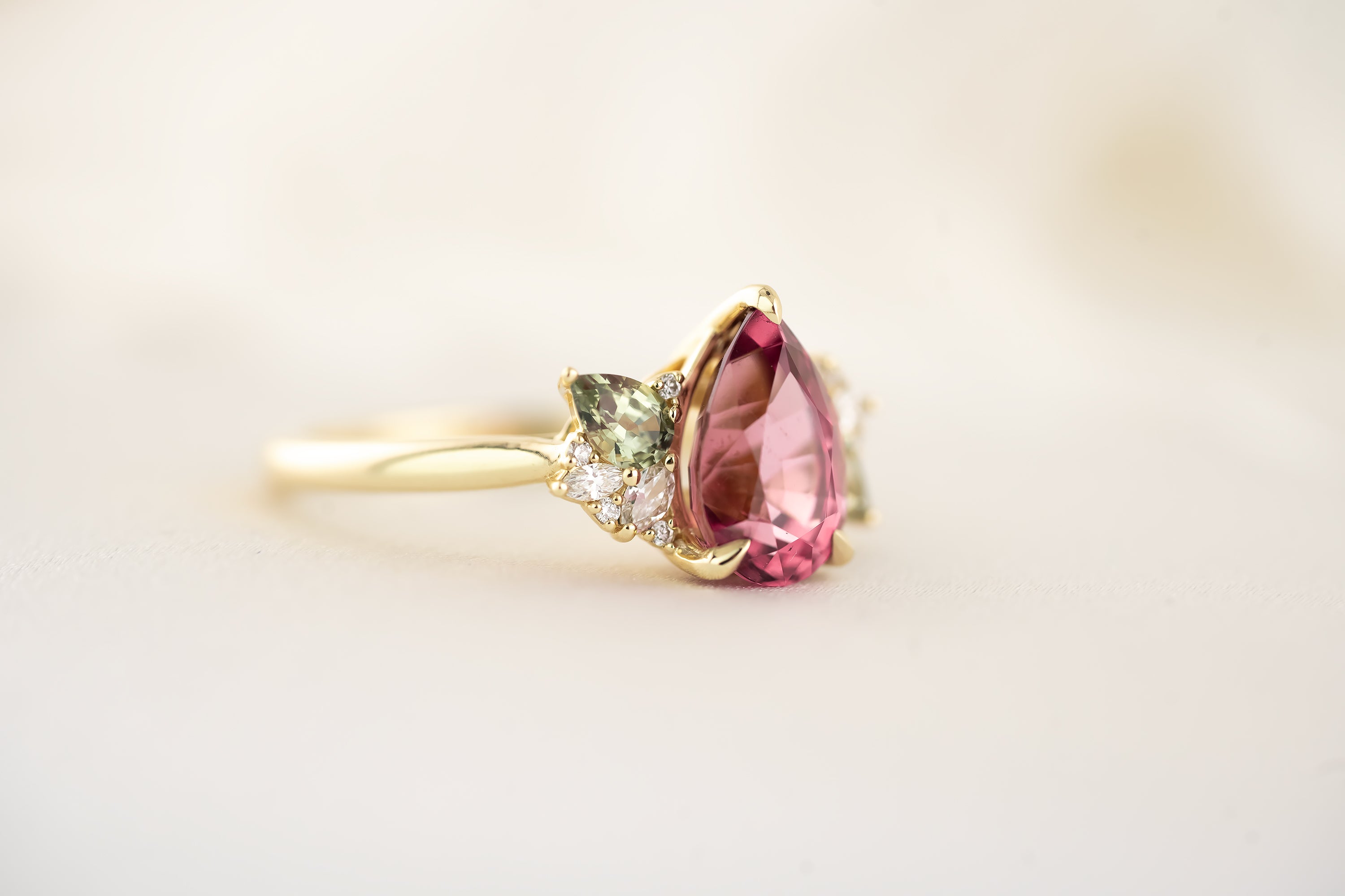 The Fleur Ring - 2.64 CT Pear Malaya Garnet - Lavender Creek Gems